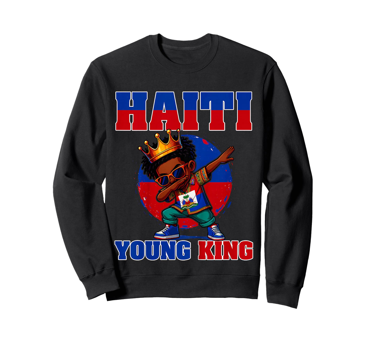 Kids Haiti Young King Haiti Flag Melanin For Black Boys Kids T-Shirt