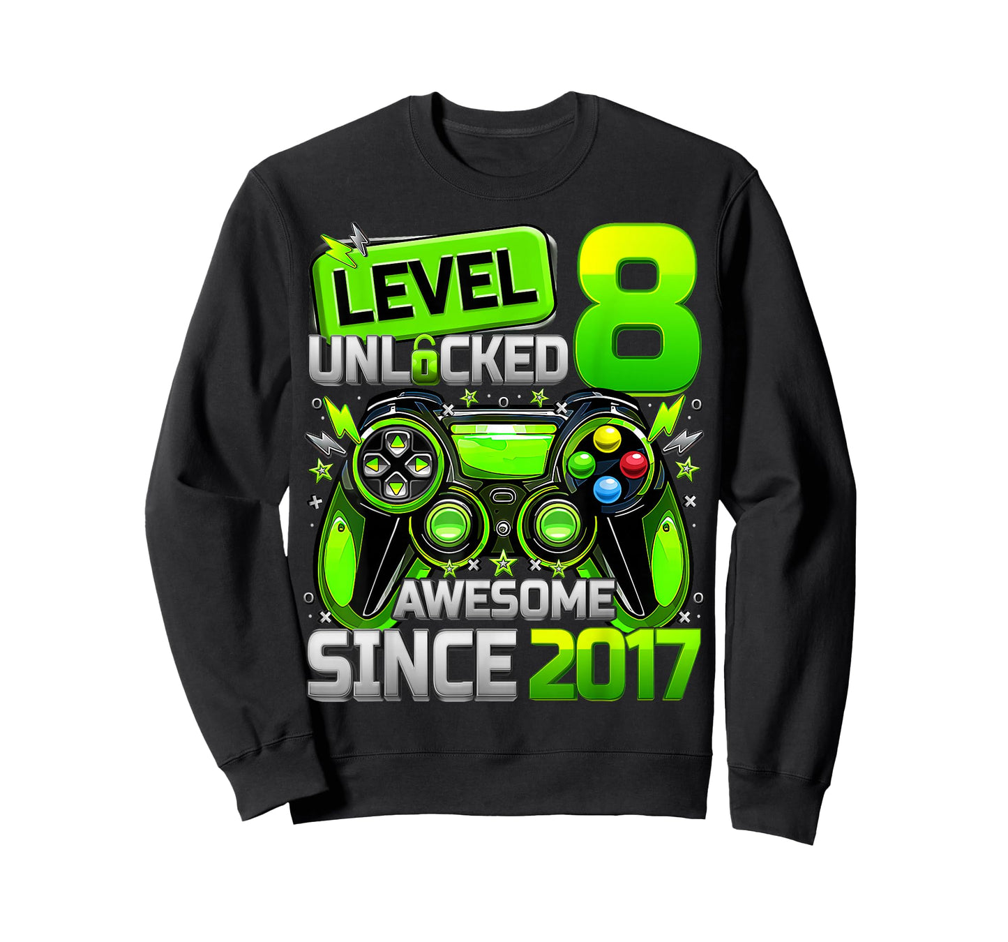 Level 8 Unlocked Awesome Since 2017 8th Birthday Gaming Kids T-Shirt