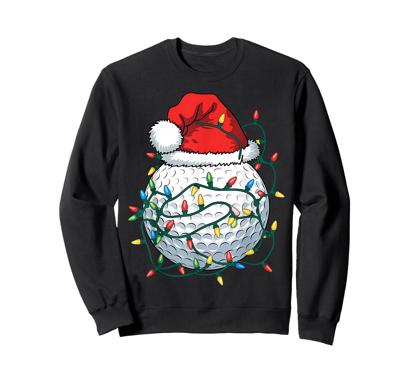 Golf Ball Santa Hat Men Womens Christmas Golfing Xmas Lights T-Shirt