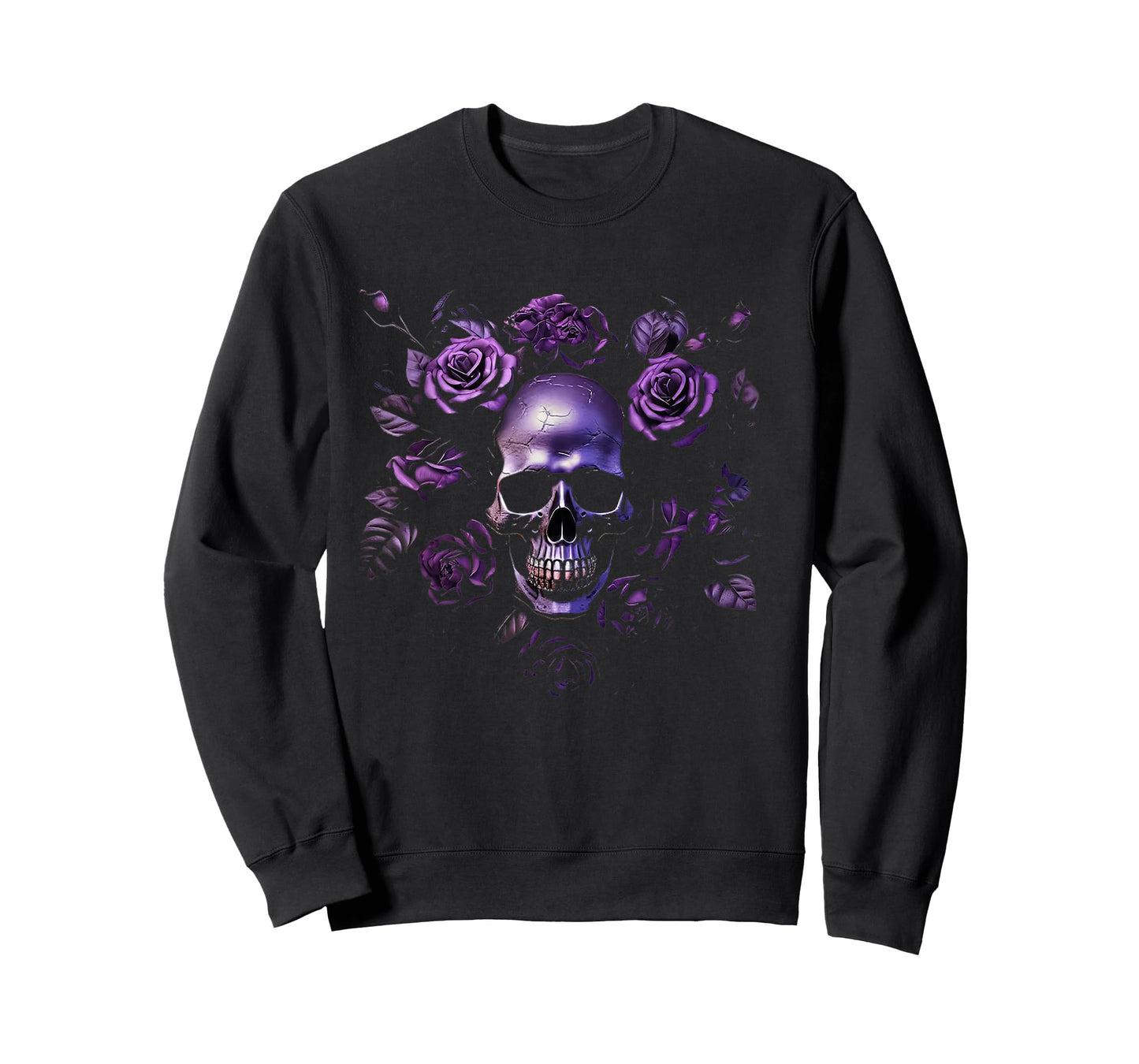 Skull with Purple Roses Gothic T-Shirt