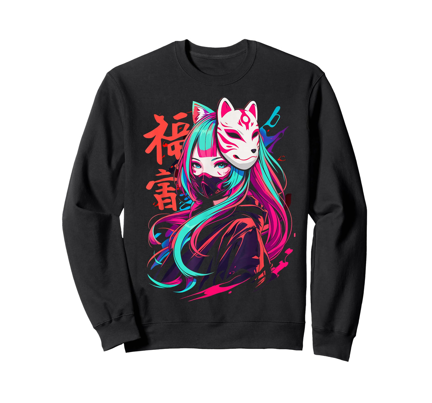 Anime Manga Cyberpunk Aesthetic Techwear Harajuku Kitsune T-Shirt