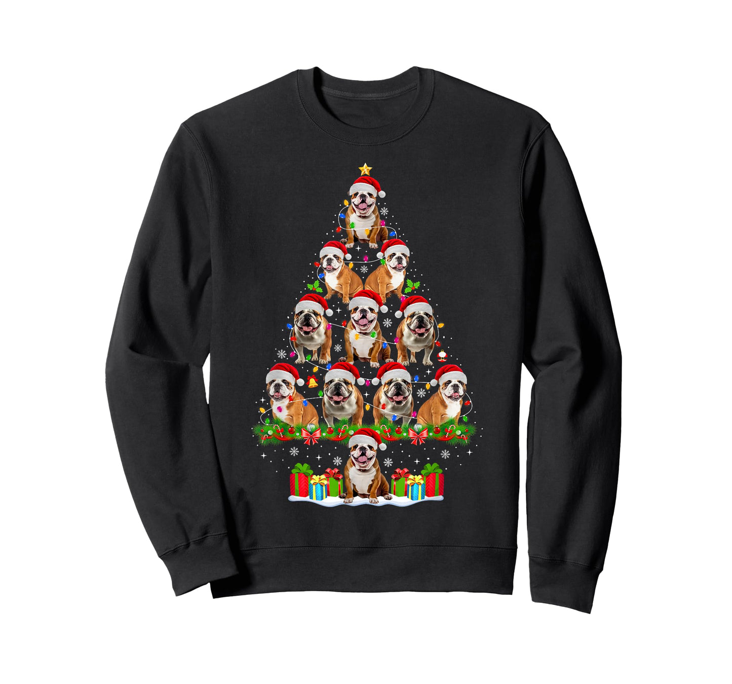 English Bulldog Dog Christmas Tree Lights Funny Xmas Pajamas T-Shirt