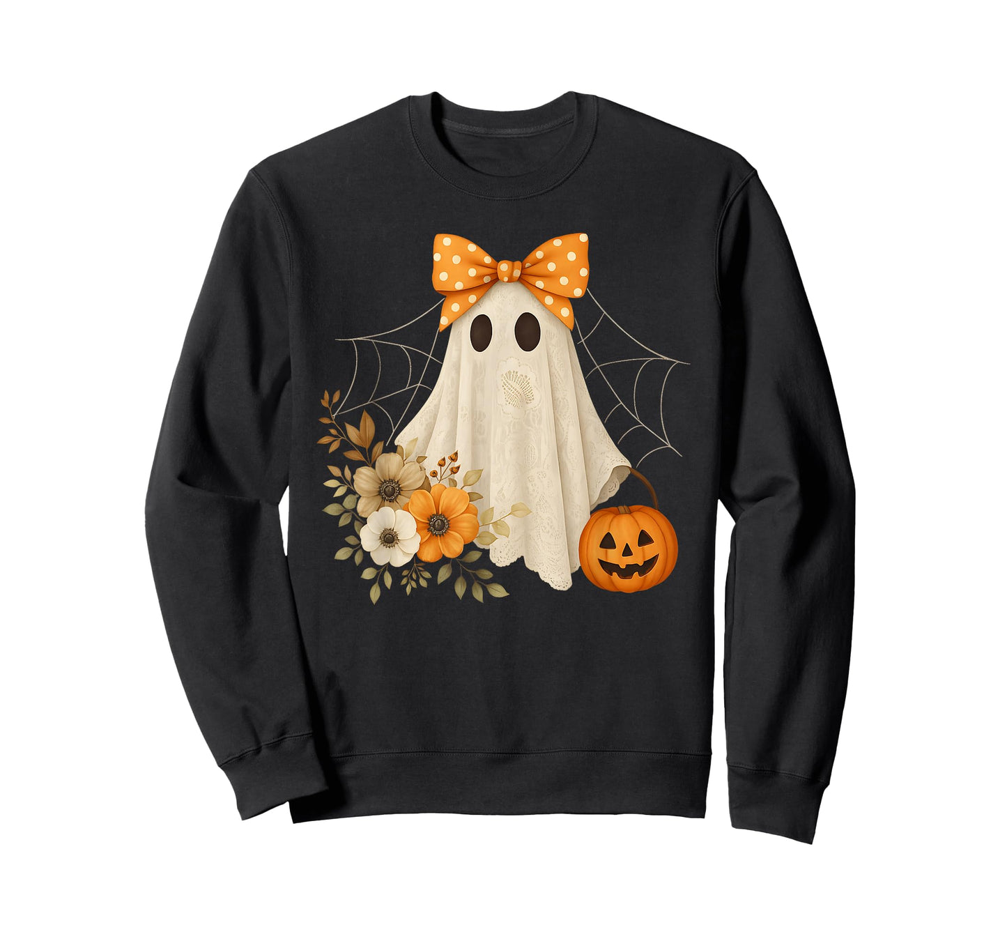 Coquette Ghost Halloween Flower Ghost Spooky Lace Ghost T-Shirt