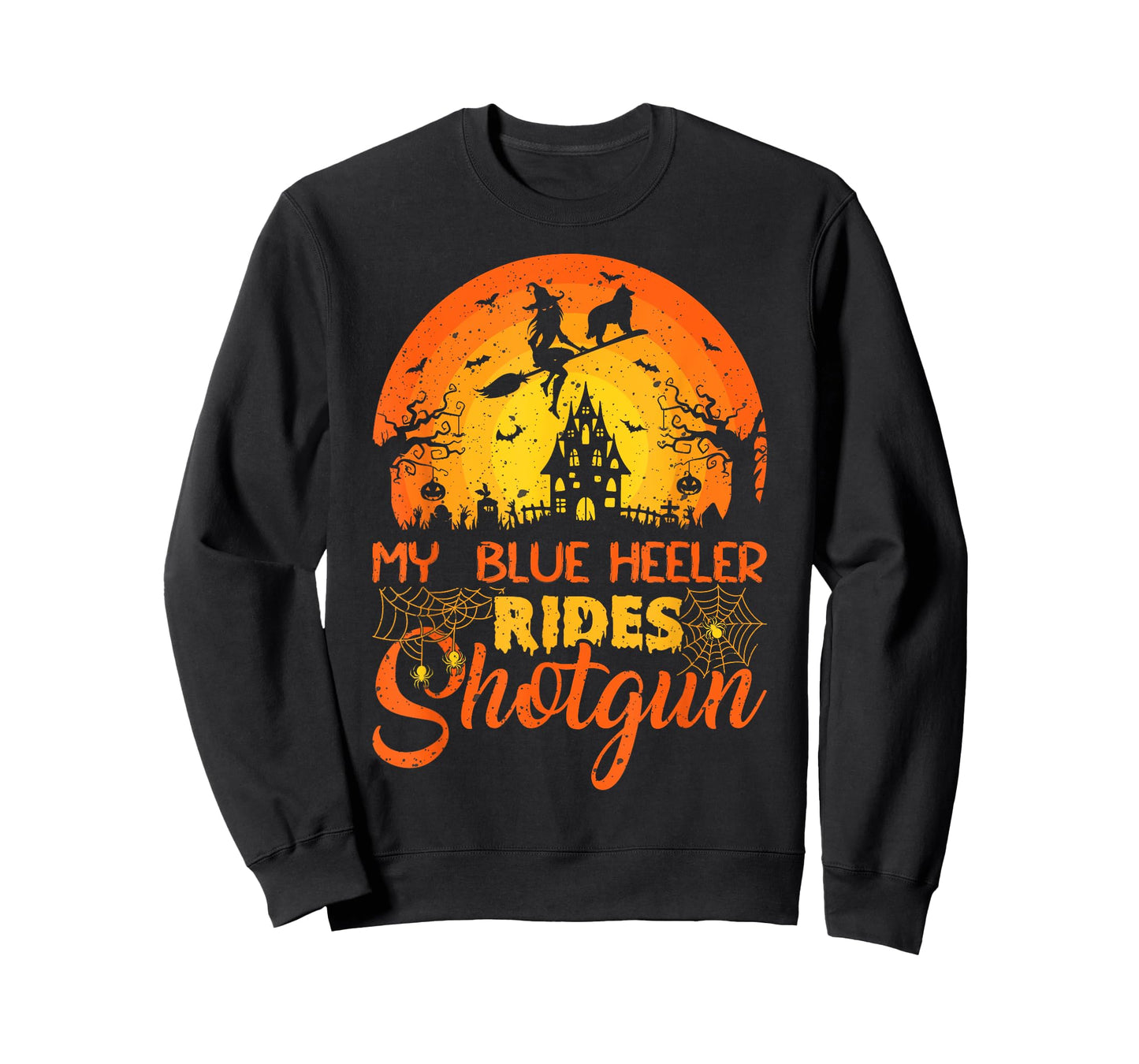 Vintage Sunset My Blue Heeler Dog Ride Shotgun Halloween T-Shirt for Men Women Kids