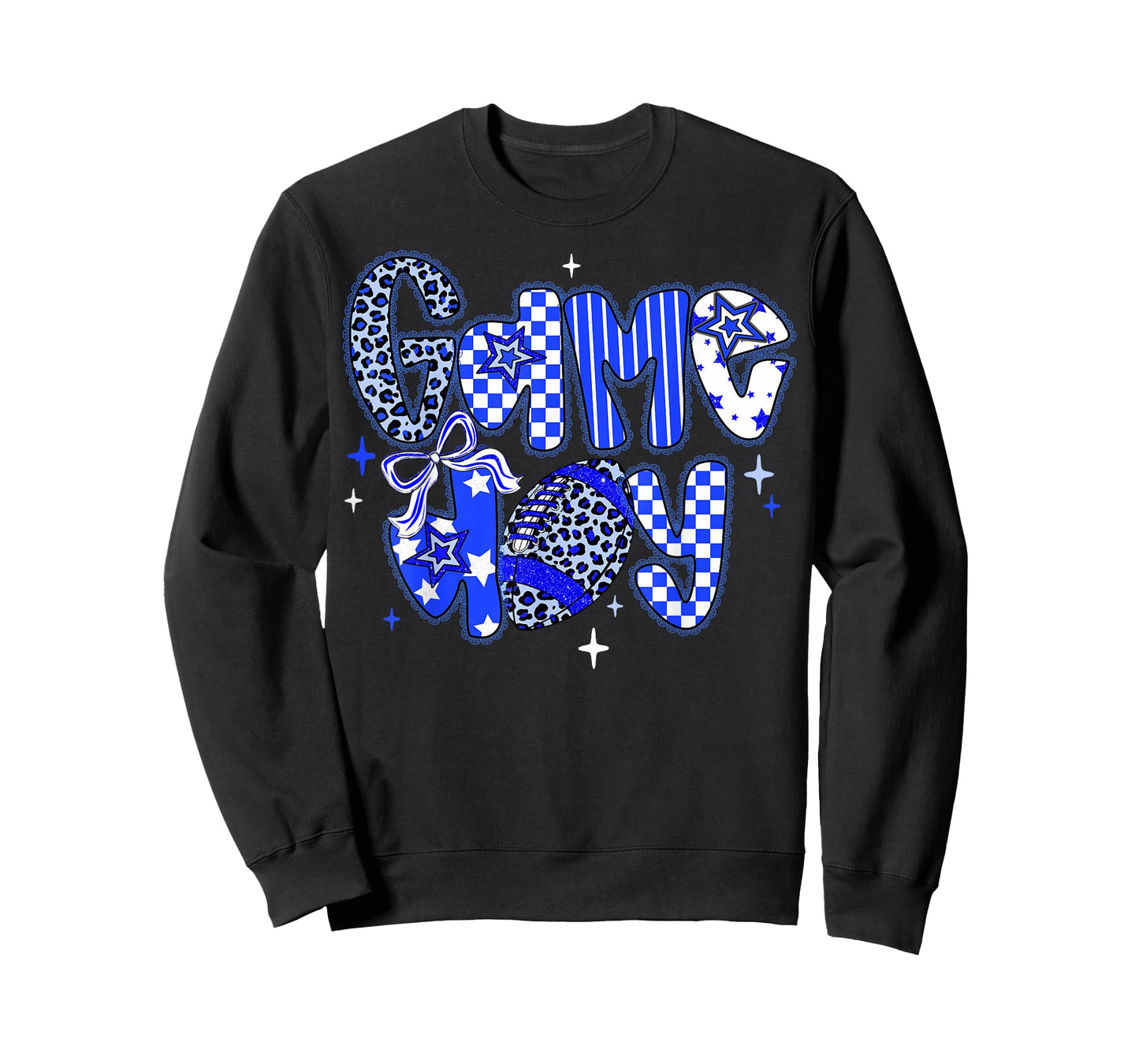 Game Day Football Girly Lace Bow Team Spirit Girls Blue T-Shirt
