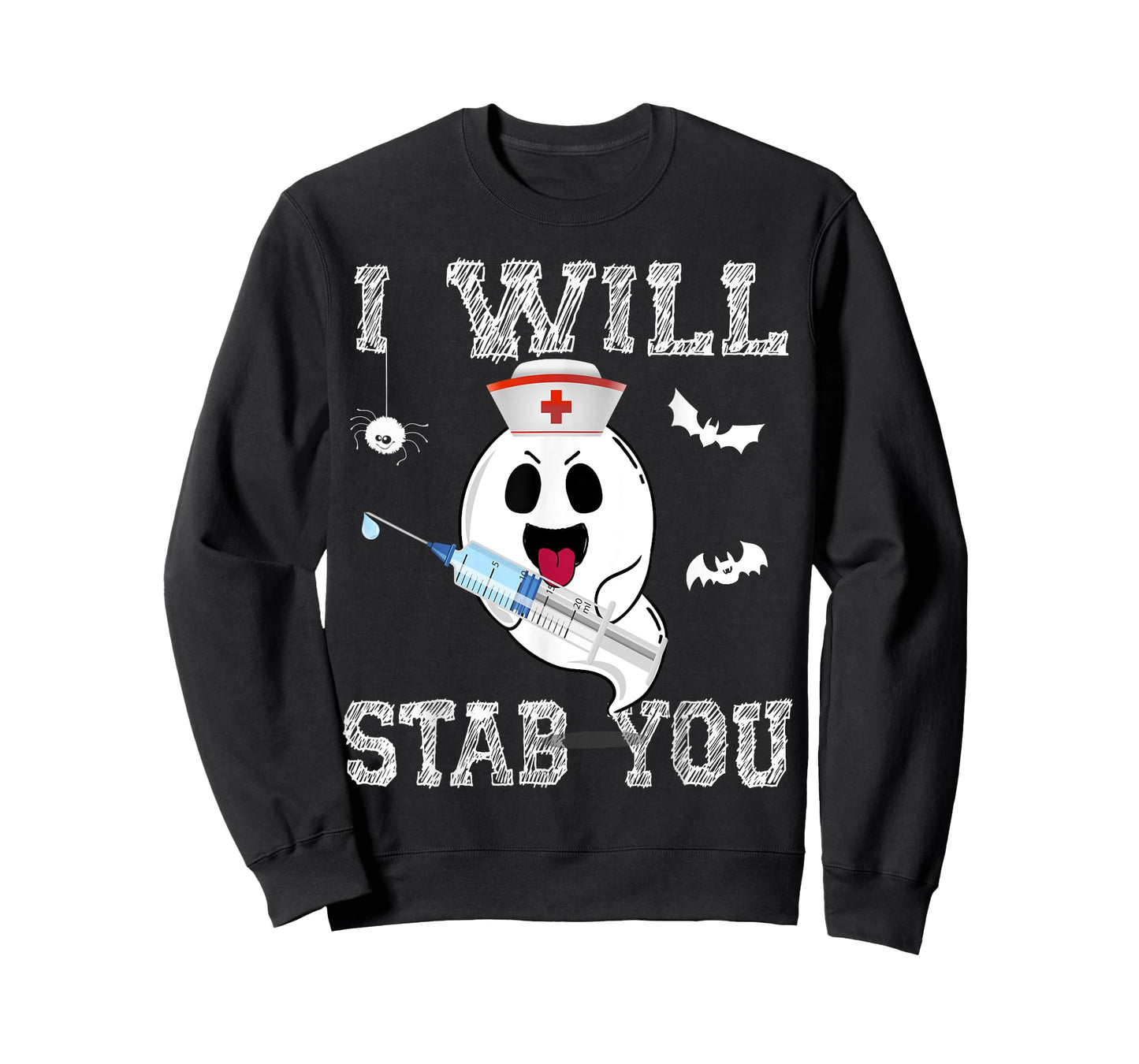 Cute Ghost Nurse I will stab you Cool Halloween Girl women T-Shirt