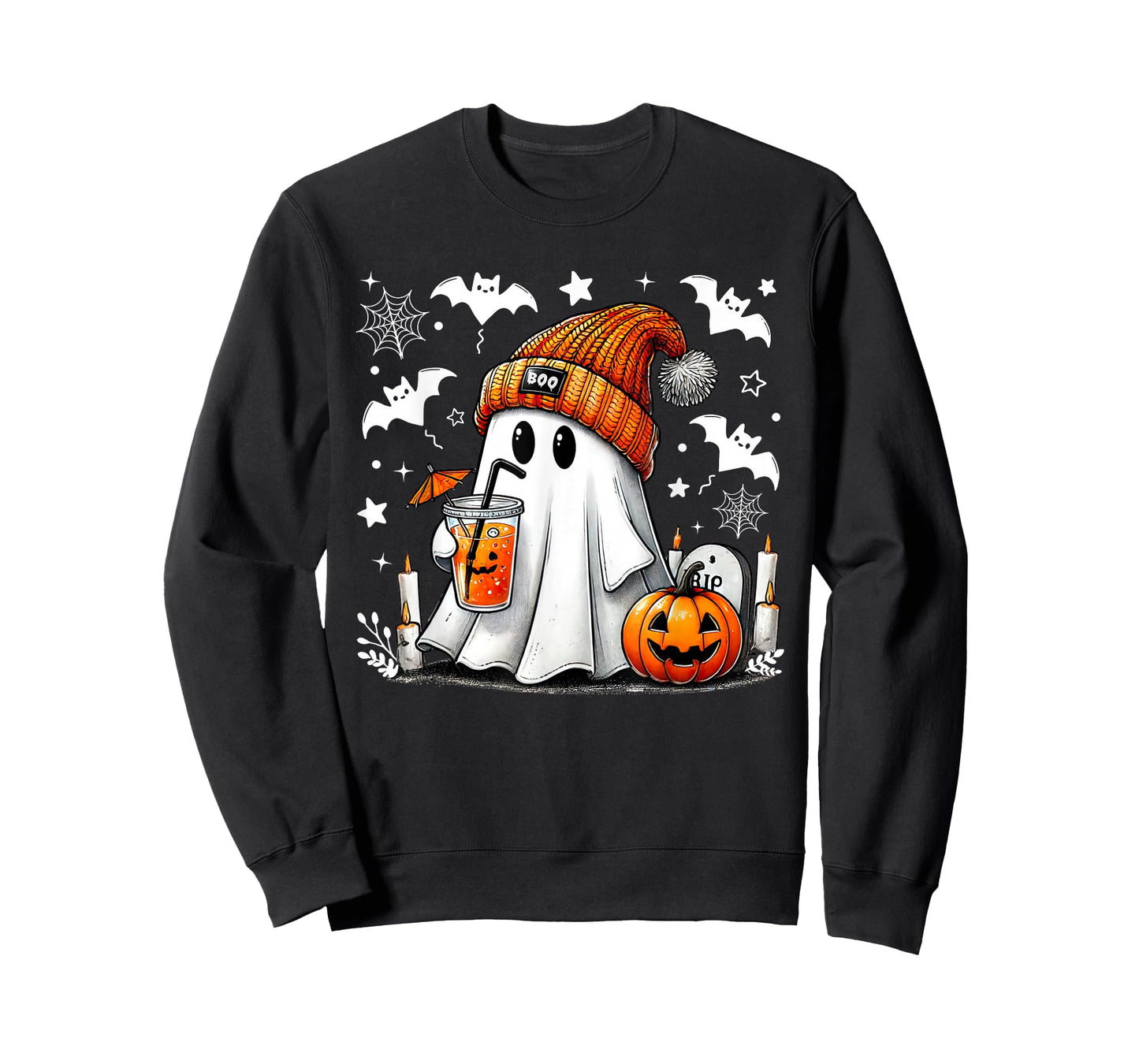 Cute Ghost Drinking Coffee Halloween Ghost Coffee Womens T-Shirt
