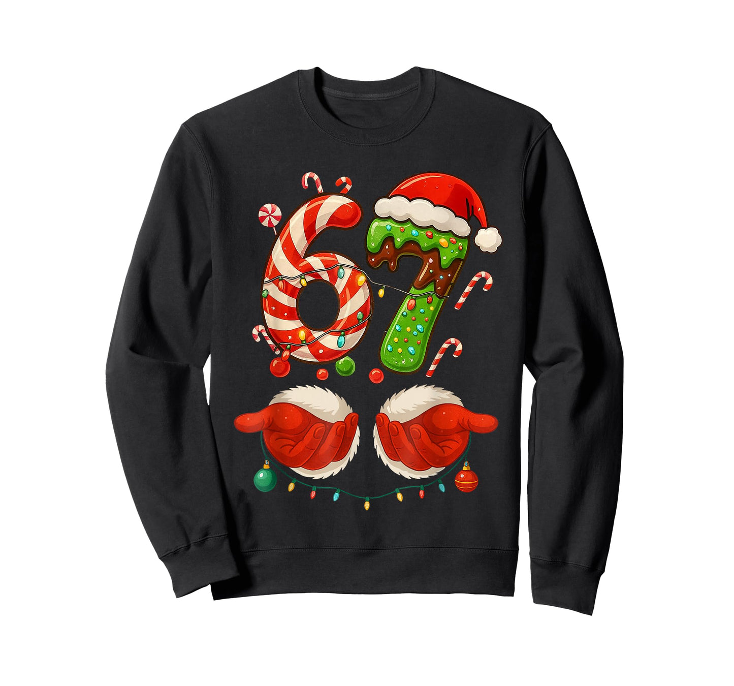 67 Christmas 6 7 Six Seven Meme 67 Candy Cane Xmas Holiday T-Shirt