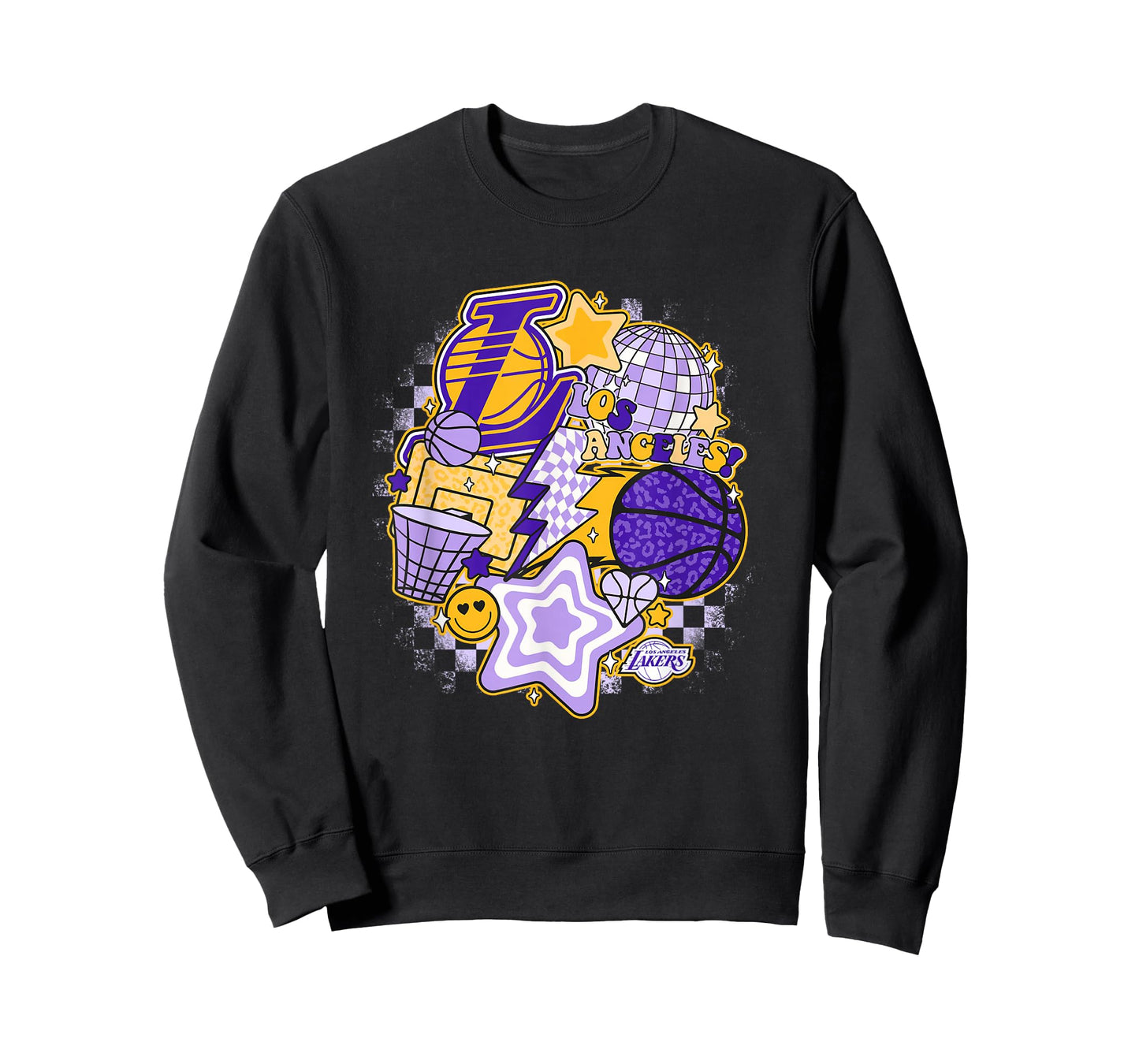 NBA Los Angeles Lakers Psychedelic Basketball Collage T-Shirt, Small, White