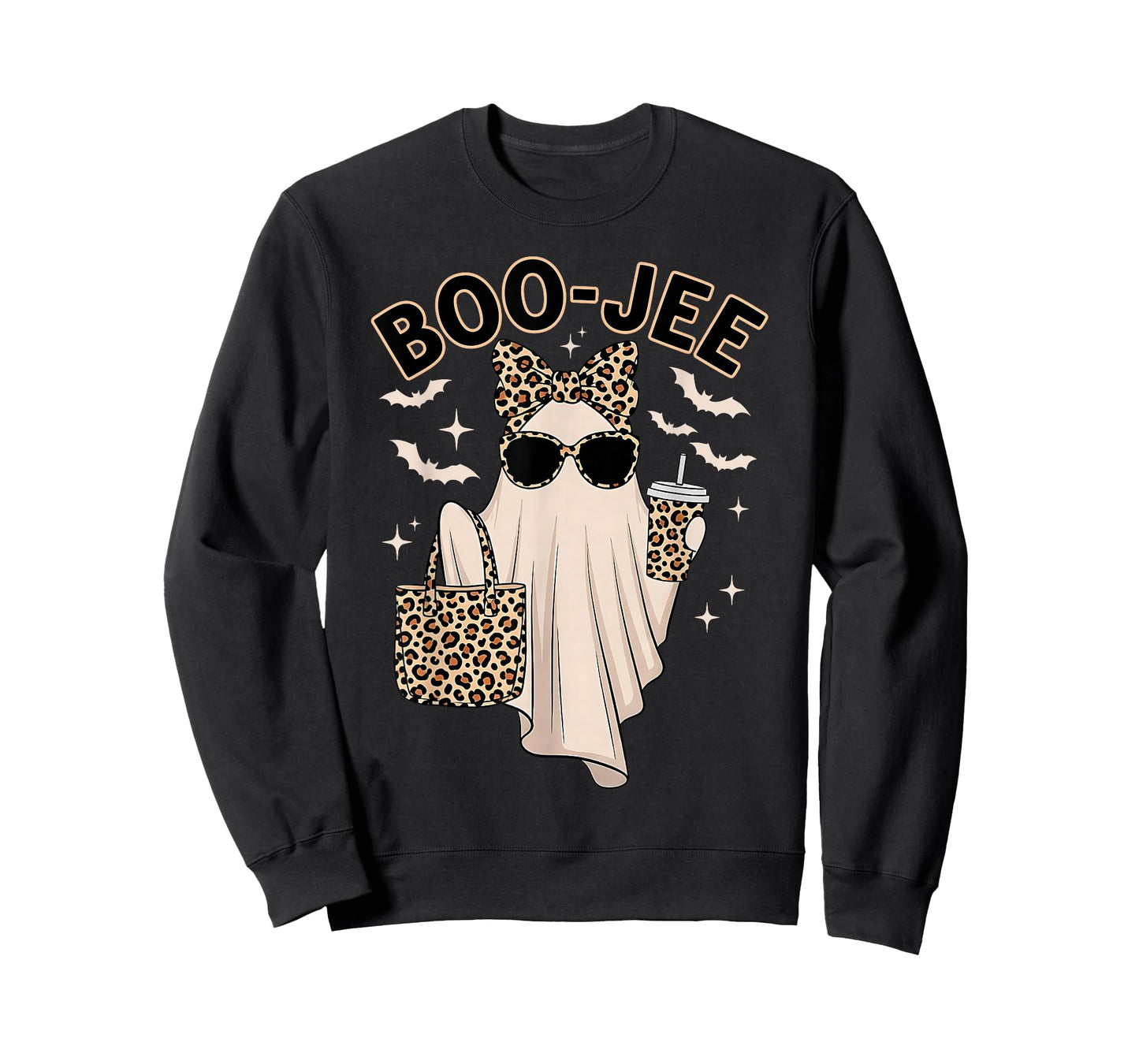 Cute Leopard Boo JEE Ghost Coffee Halloween Costume Women T-Shirt