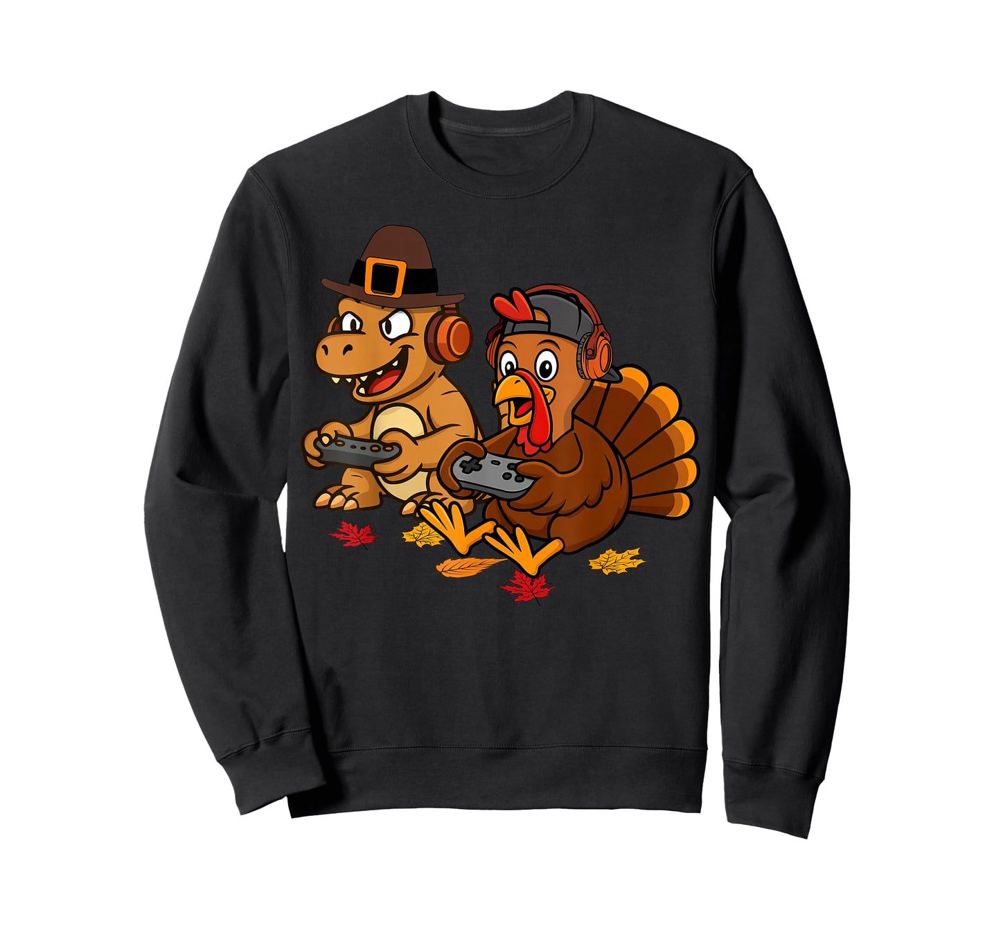 Thanksgiving Gaming Fall Turkey Dinosaur Gamer Boys Men T-Shirt