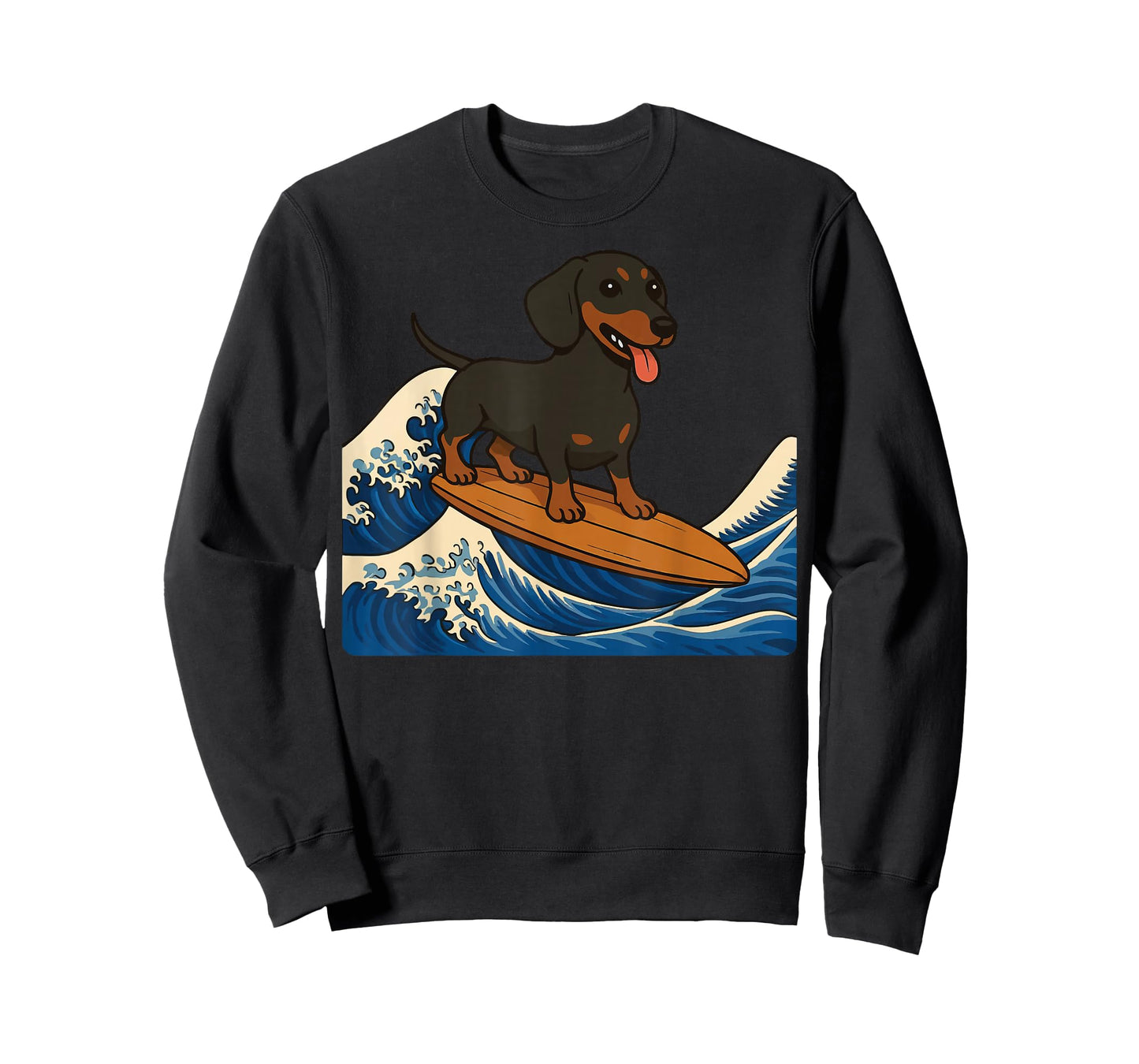Dachshund Surfing Japanese Wave Weiner Dog T-Shirt
