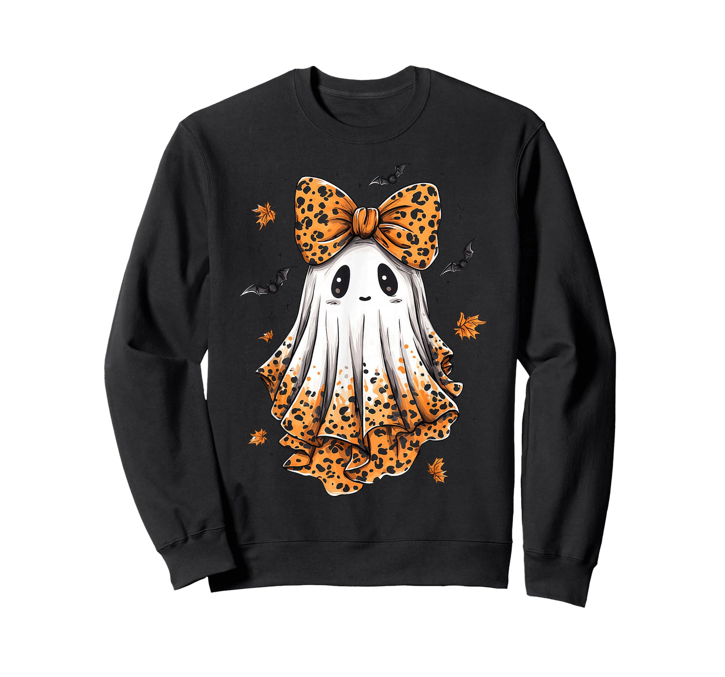 Halloween Leopard Ghost Boo Spooky Coquette Bow T-Shirt