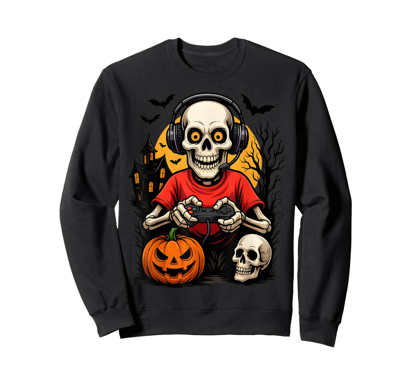 Skeleton Gamer Playing Video Games Halloween Spooky Gaming T-Shirt