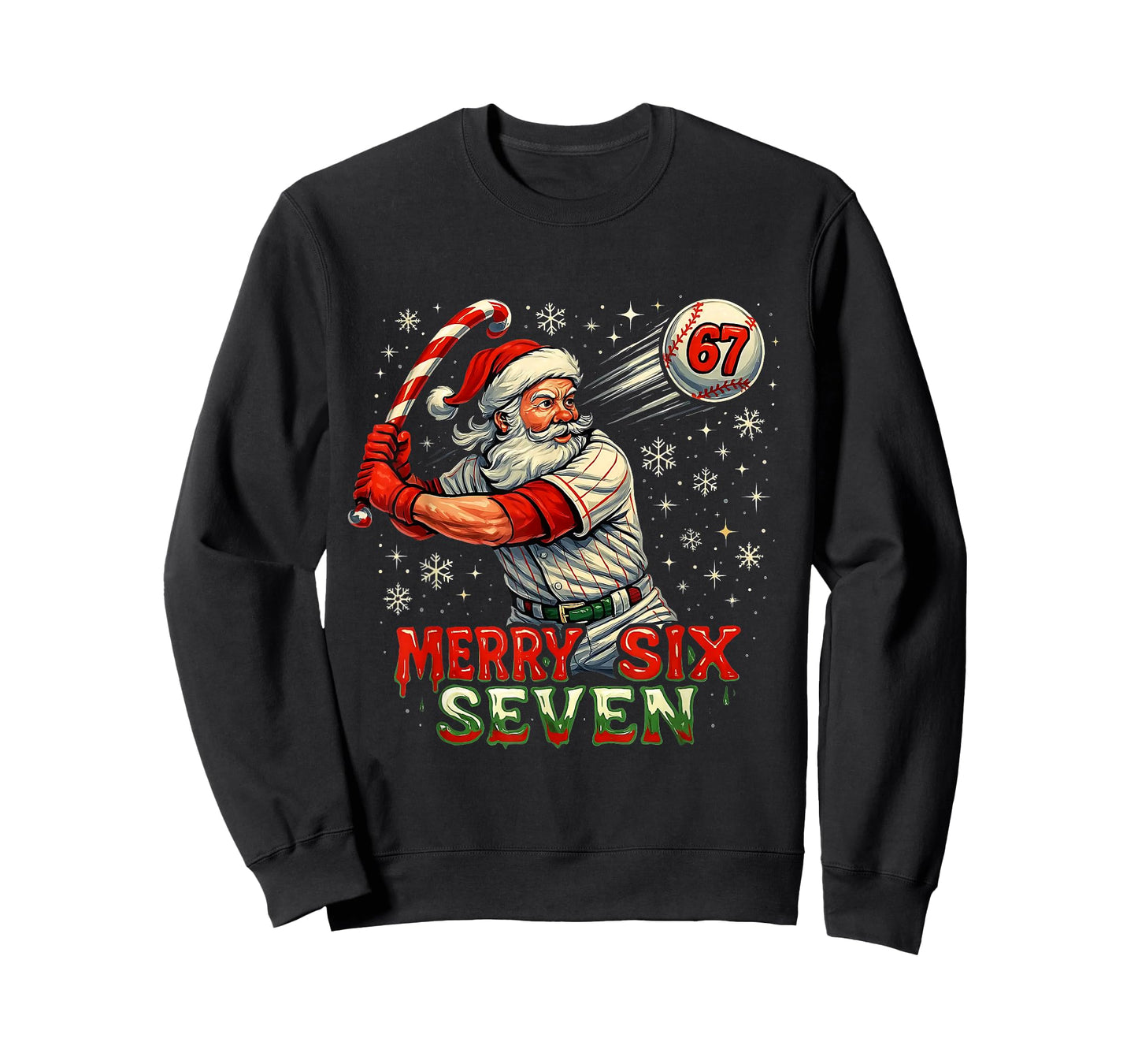 Merry Six Seven Funny Baseball Santa Christmas Design T-Shirt