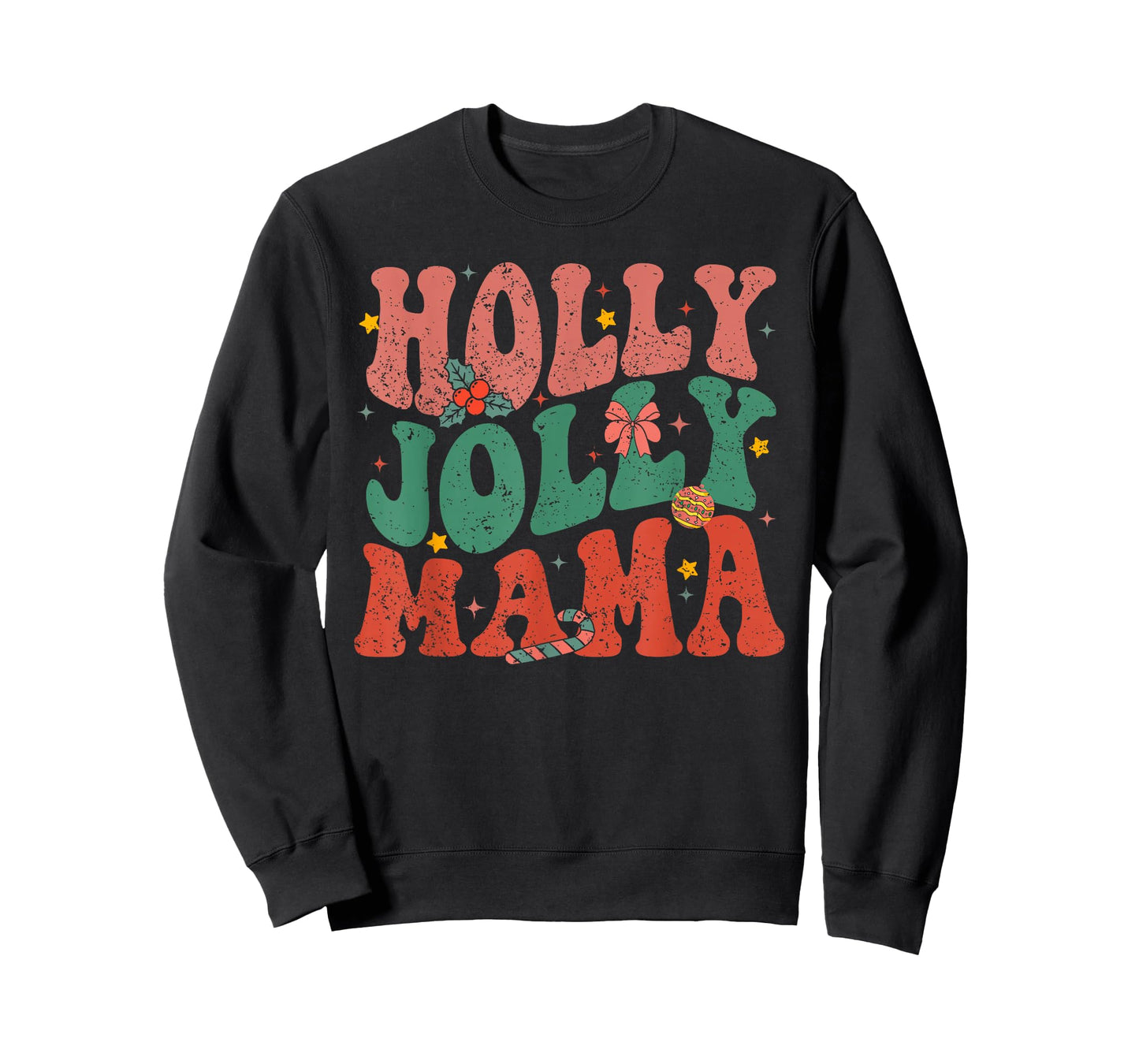 Retro Holly Christmas Jolly Mama, Merry Christmas Holiday T-Shirt