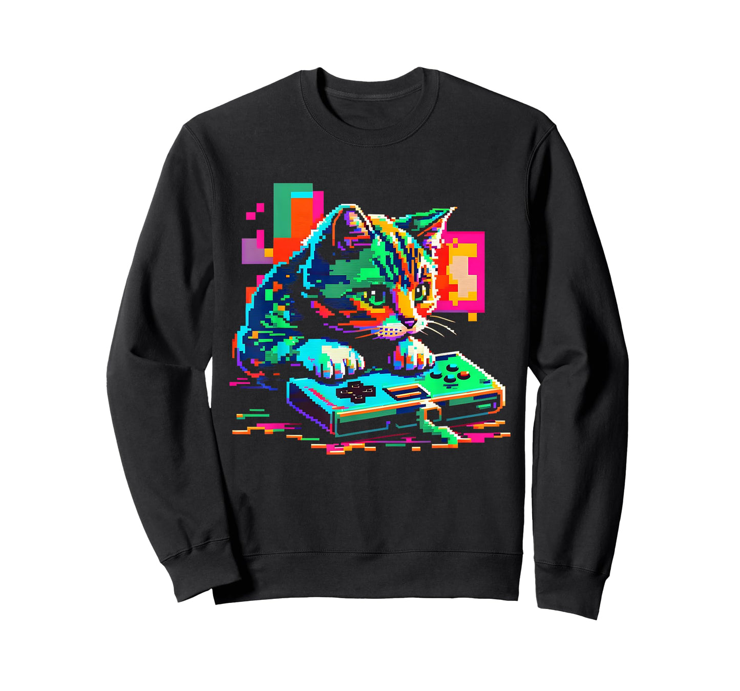 Cat Gaming 8-bit Gaming Cat Pixel Art Gamer Kitten T-Shirt for Men Women Girls Kids