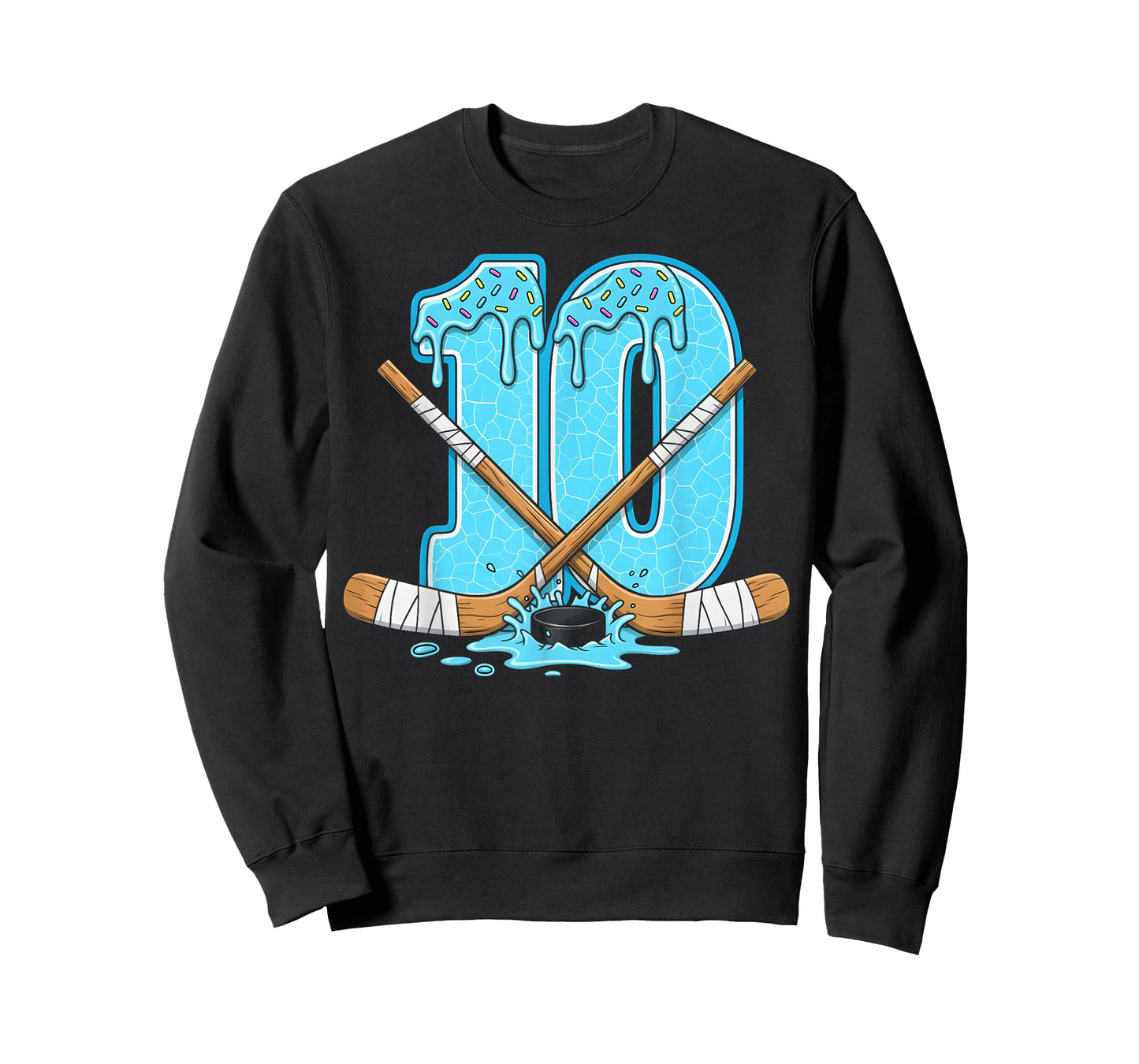 10 Year Old Hockey Ice Cream Drip Youth 10th Birthday Boys T-Shirt