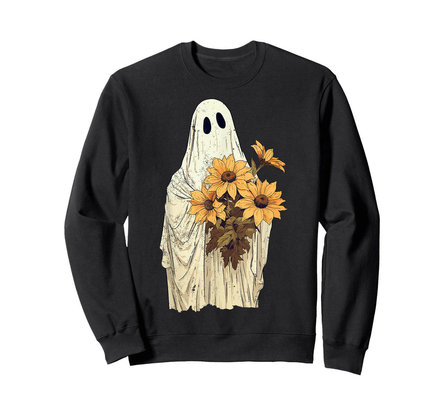 Vintage Floral Ghost Sunflowers Spooky Halloween Graphic T-Shirt