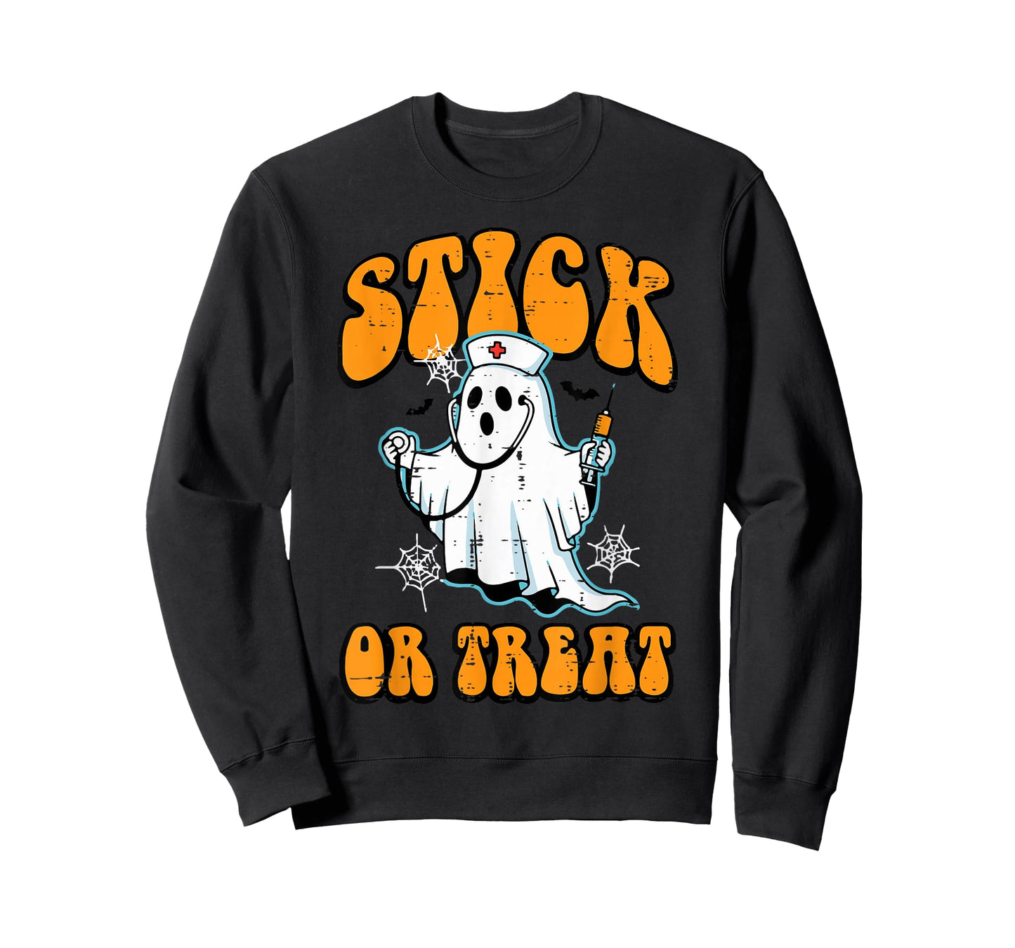 Halloween Ghost Nurse Stick Or Treat Costume Scrub Top Women T-Shirt