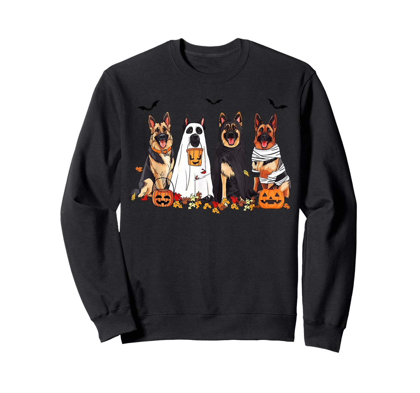 German Shepherd Dogs Dressed As Ghost Autumn Leave Halloween T-Shirt