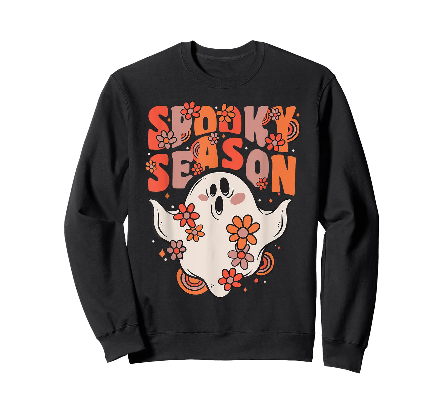 Spooky Season Groovy Ghost With Vintage Flowers Halloween T-Shirt