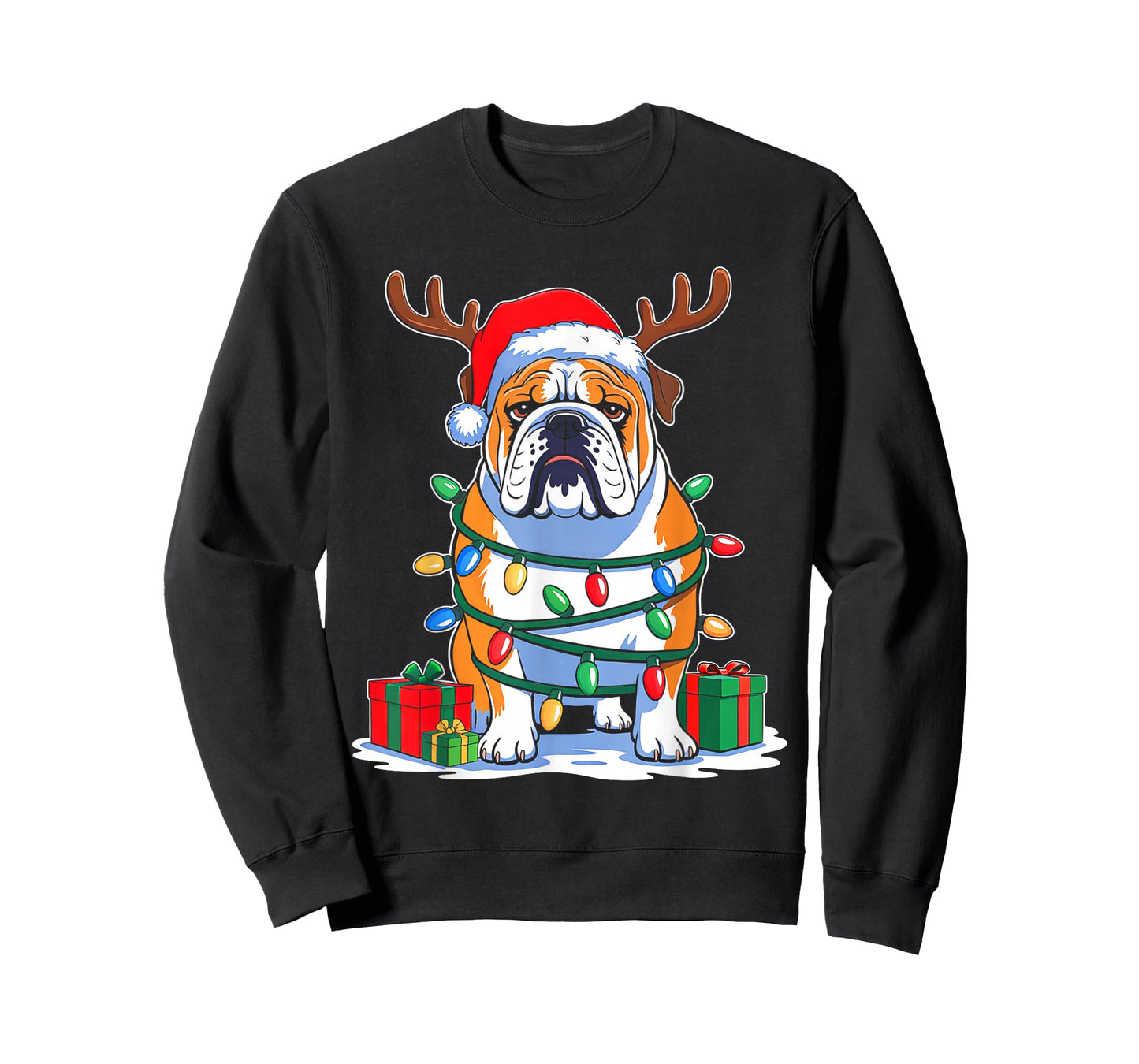English Bulldog Dog Tree Christmas Lights Funny Xmas Pajamas T-Shirt