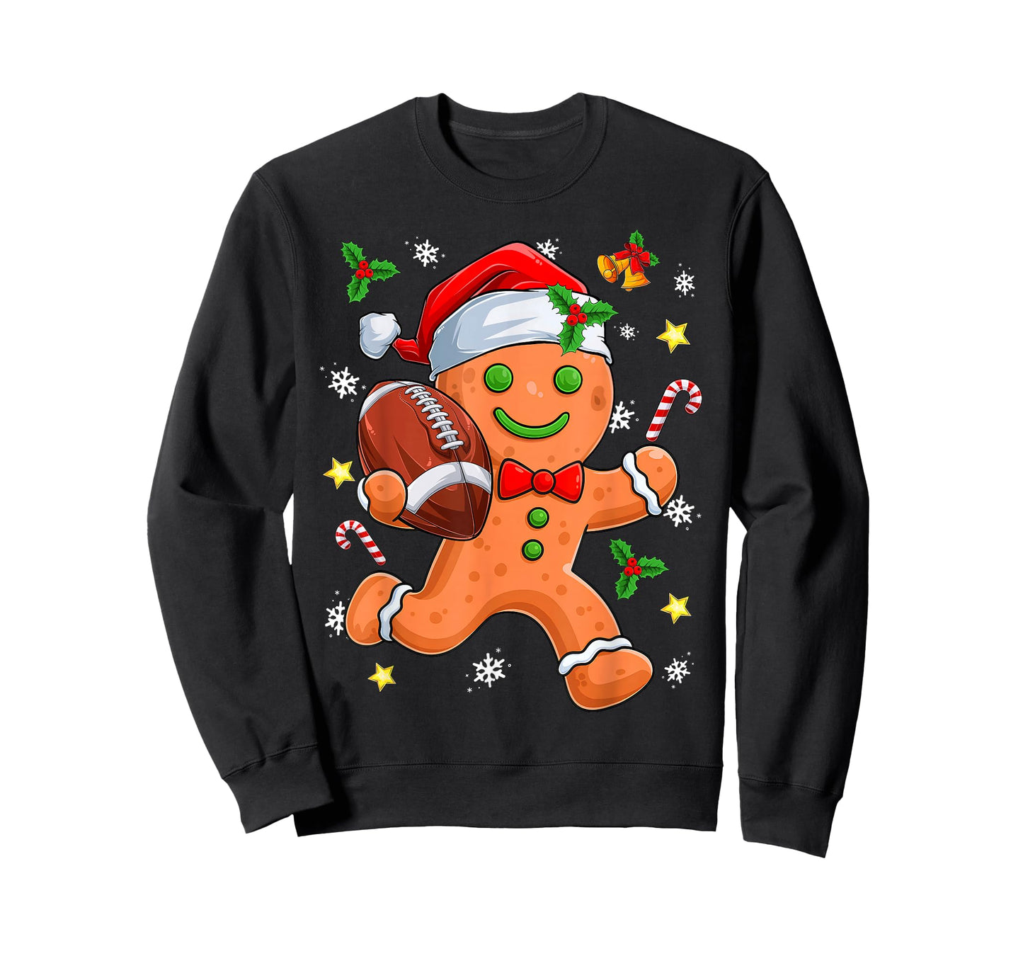 Gingerbread Cookie Playing Football Merry Christmas Boys Men T-Shirt