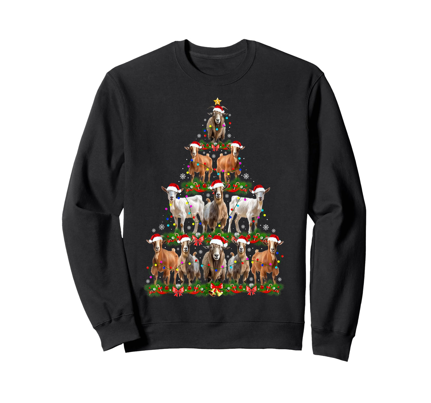 Goat Christmas Tree Lights Funny Xmas Family Men Women T-Shirt