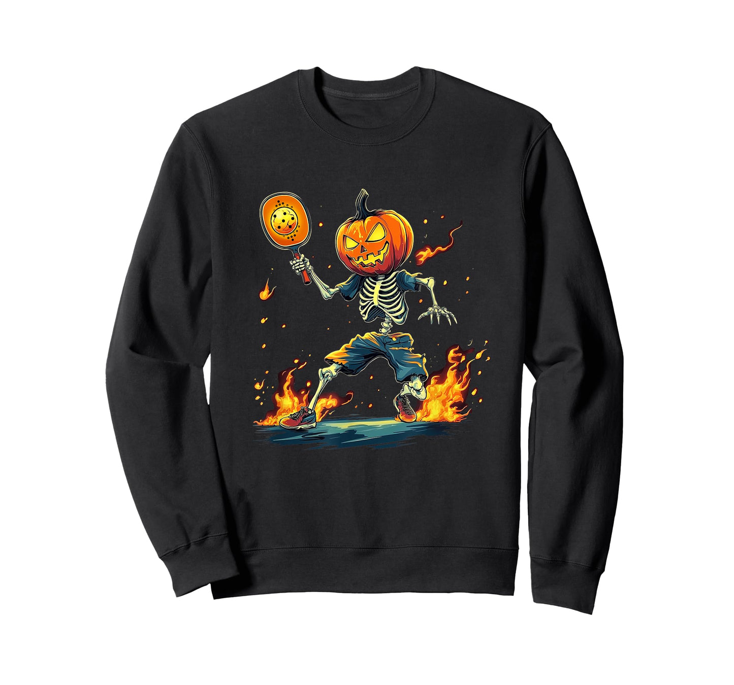 Pumpkin Head Skeleton Pickleball Halloween Spooky Sports T-Shirt