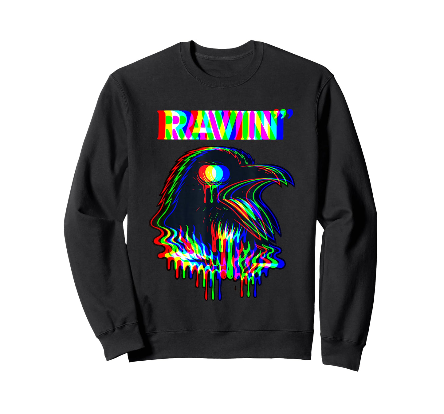 Ravin Raven Psychedelic Rave Party Trippy techno Funny T-Shirt