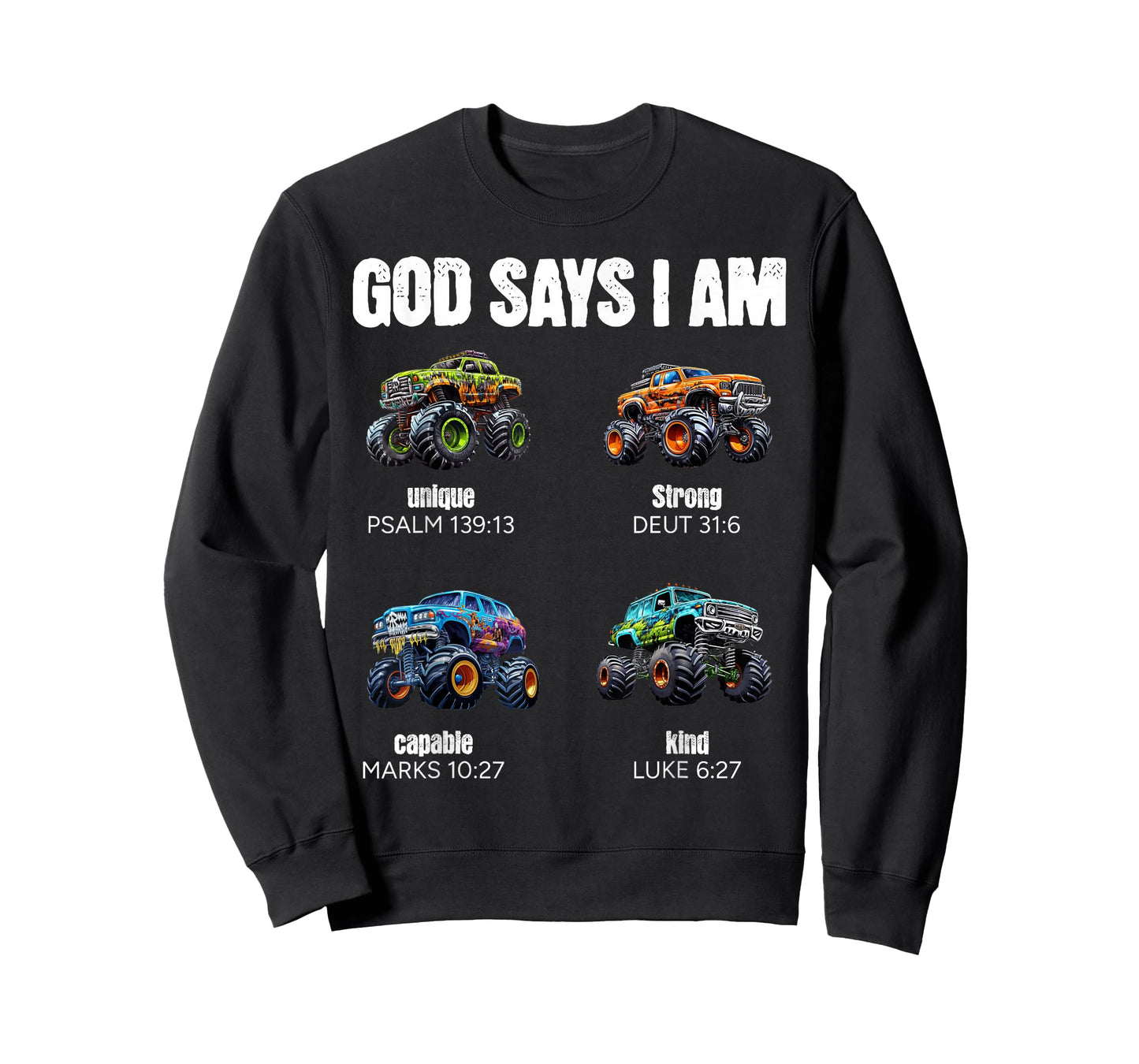 God Says I Am Christian Toddler Kids Monster Truck T-Shirt