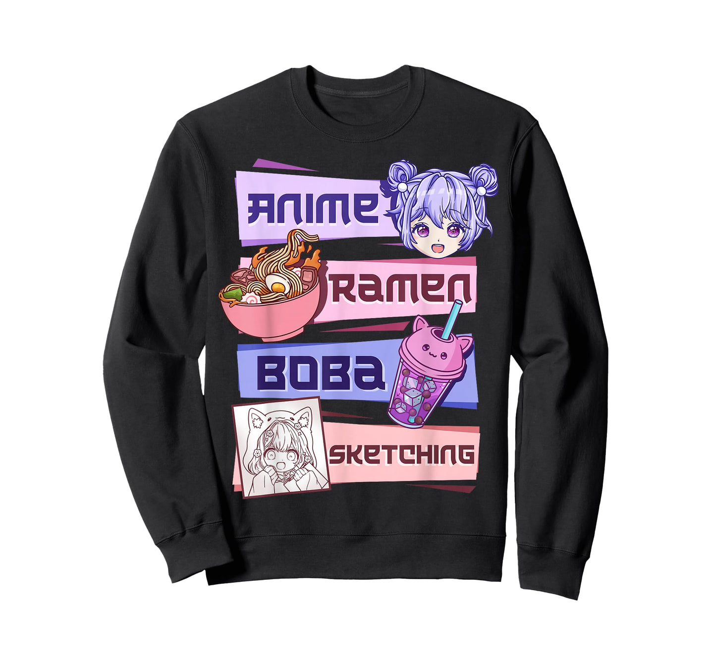 Anime Girl Ramen Boba Tea Bubble Tea Sketching T-Shirt