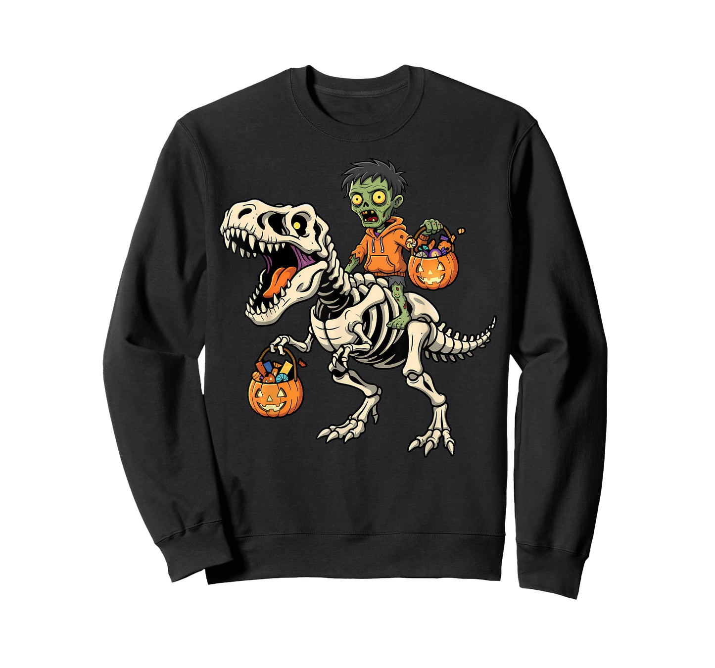Zombie Riding Skeleton T-Rex Funny Halloween Dinosaur T-Shirt