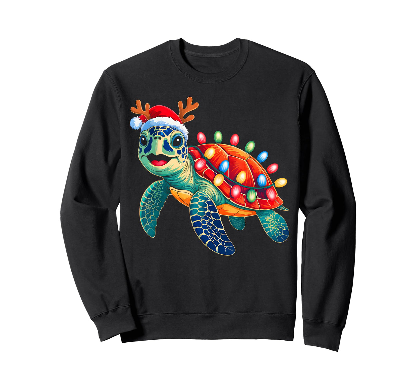 Sea Turtle Christmas Lights Santa Hat Xmas Family Men Women T-Shirt
