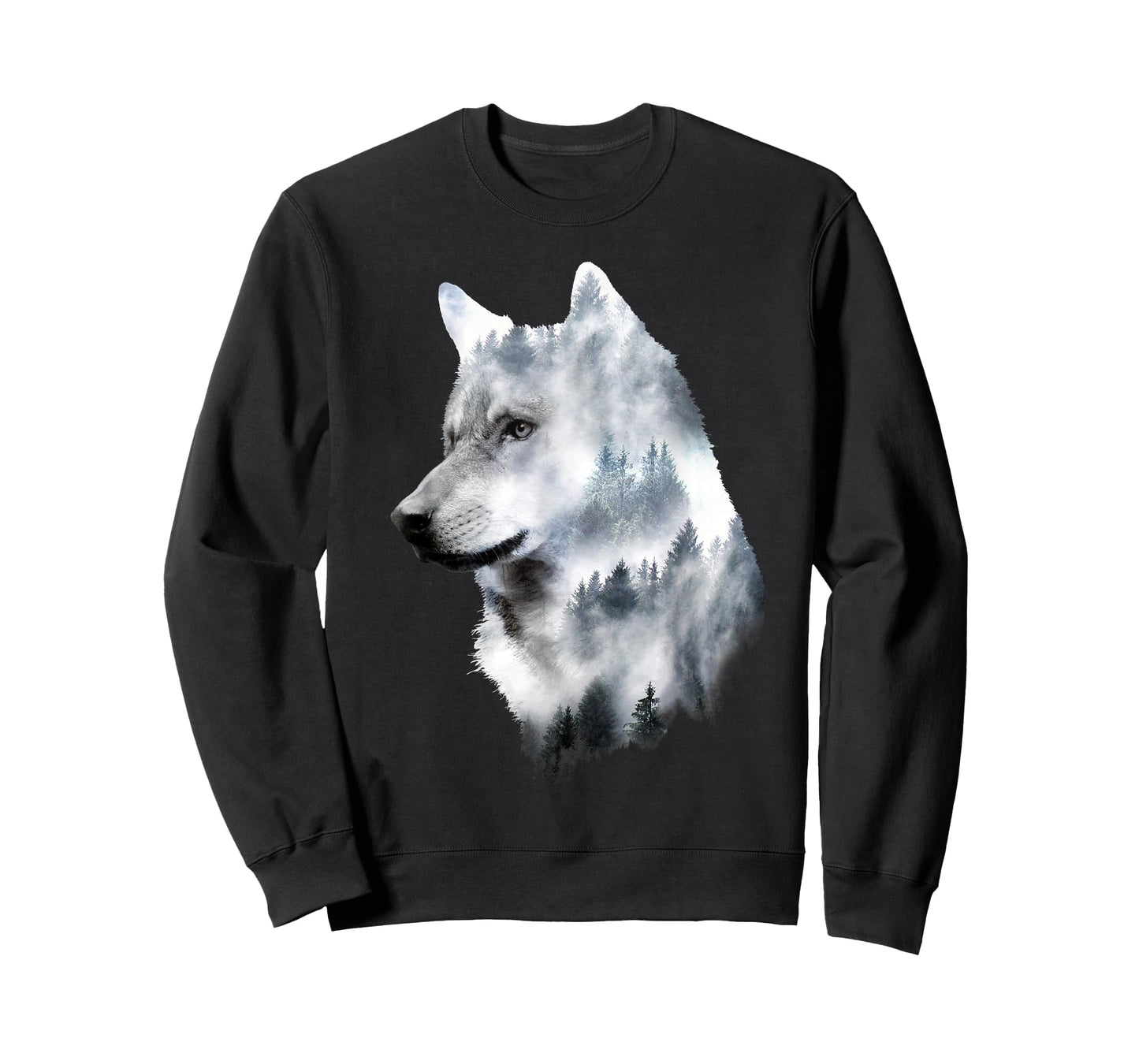 Dramabite Double Exposure Wolf T-Shirt - Men's Unisex Black Small Classic Fit Short Sleeve Animal-Wolf Graphic T-Shirt