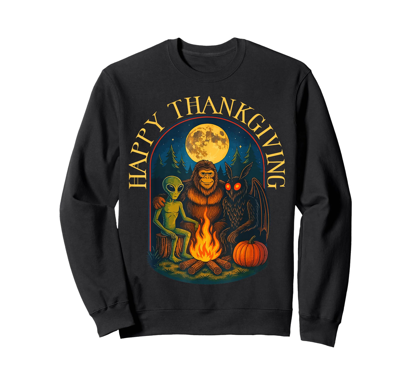 Happy Thanksgiving Shirt Men Bigfoot Alien Mothman Sasquatch T-Shirt