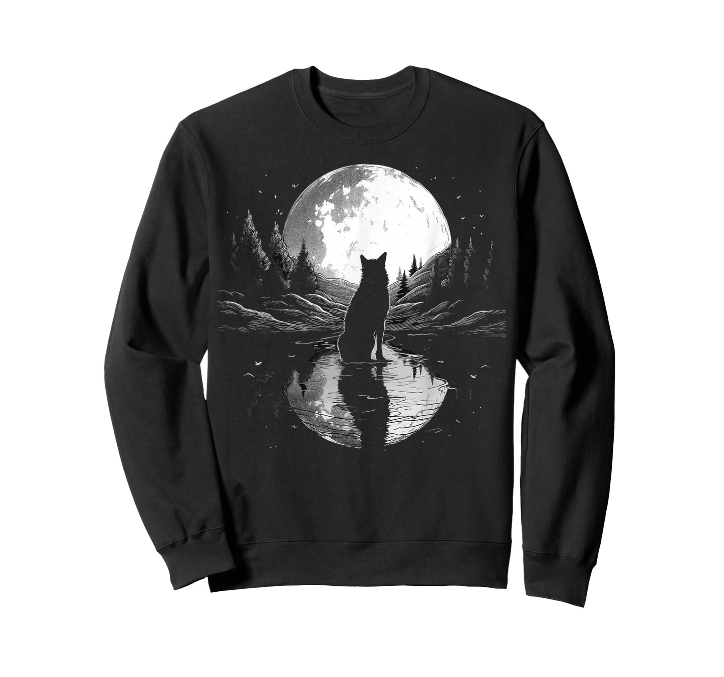 wolf looking moon on River for lover wolves wildlife animal T-Shirt