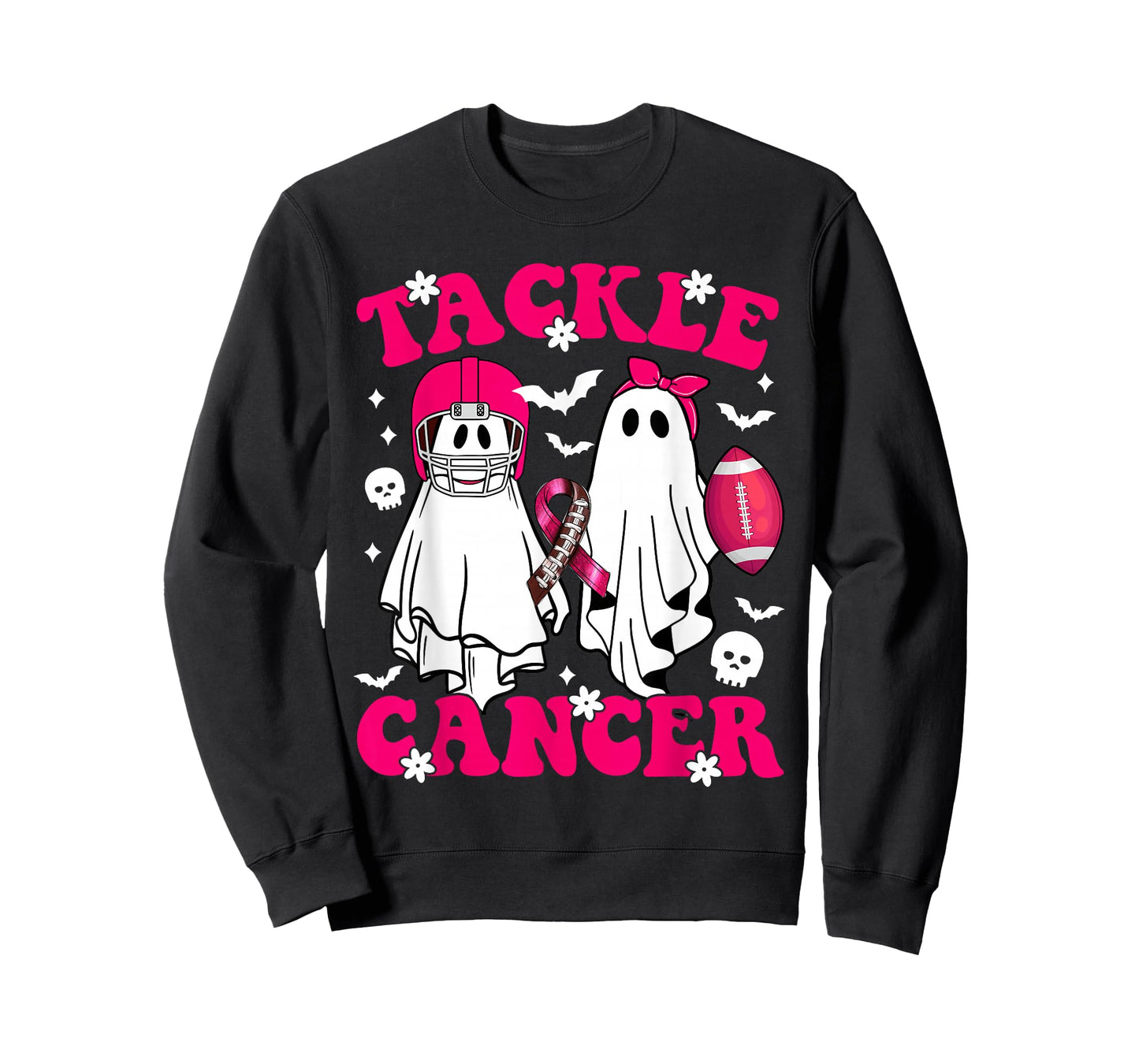 Tackle Breast Cancer Football Funny Ghost Pink Halloween T-Shirt