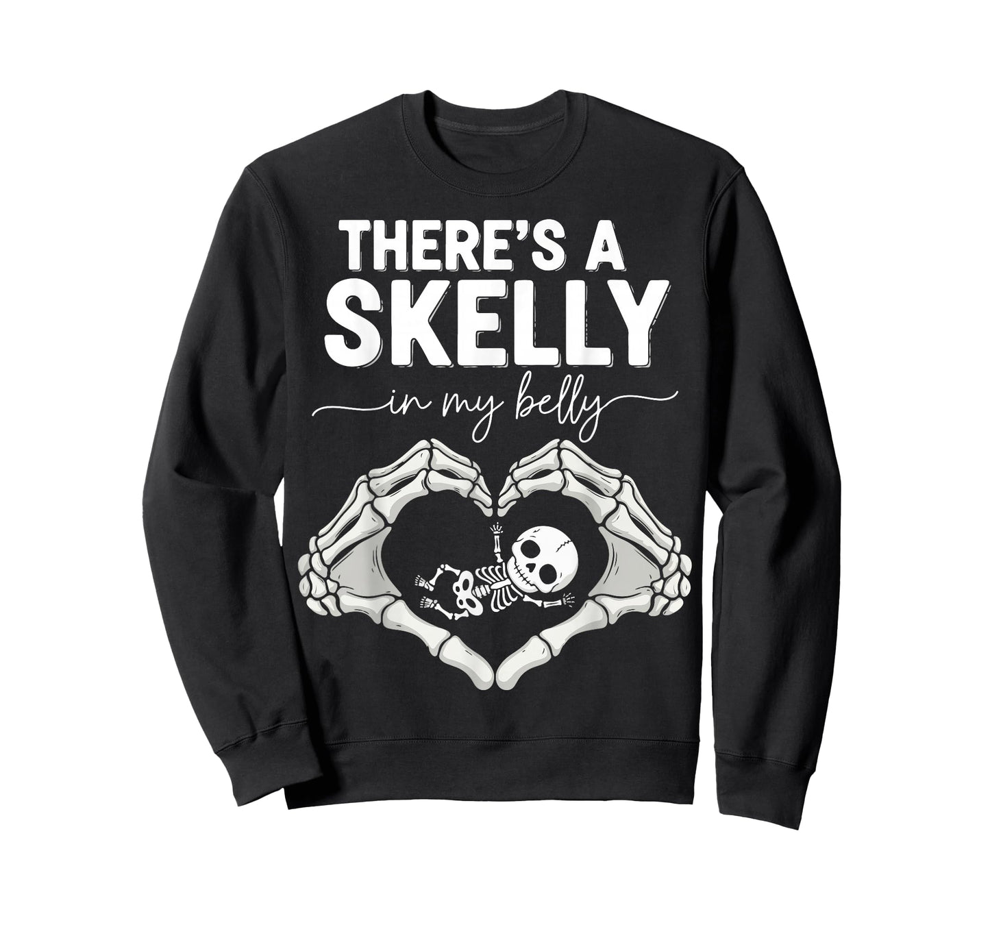 Funny Skeleton There's Skelly in My Belly Pregnant Halloween T-Shirt