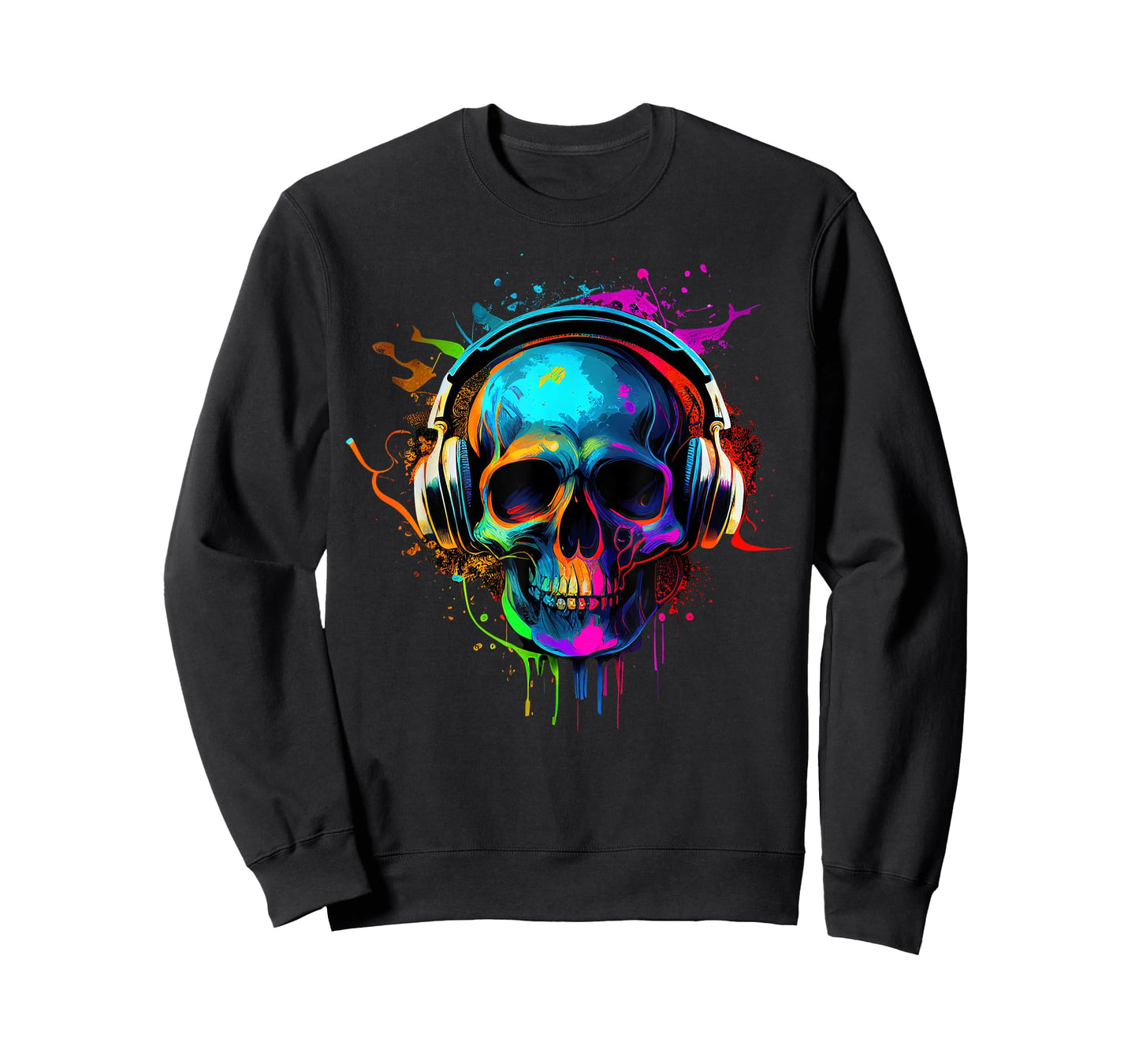 Skull Wearing Headphones Grunge Teen Gamer Rainbow Graffiti T-Shirt