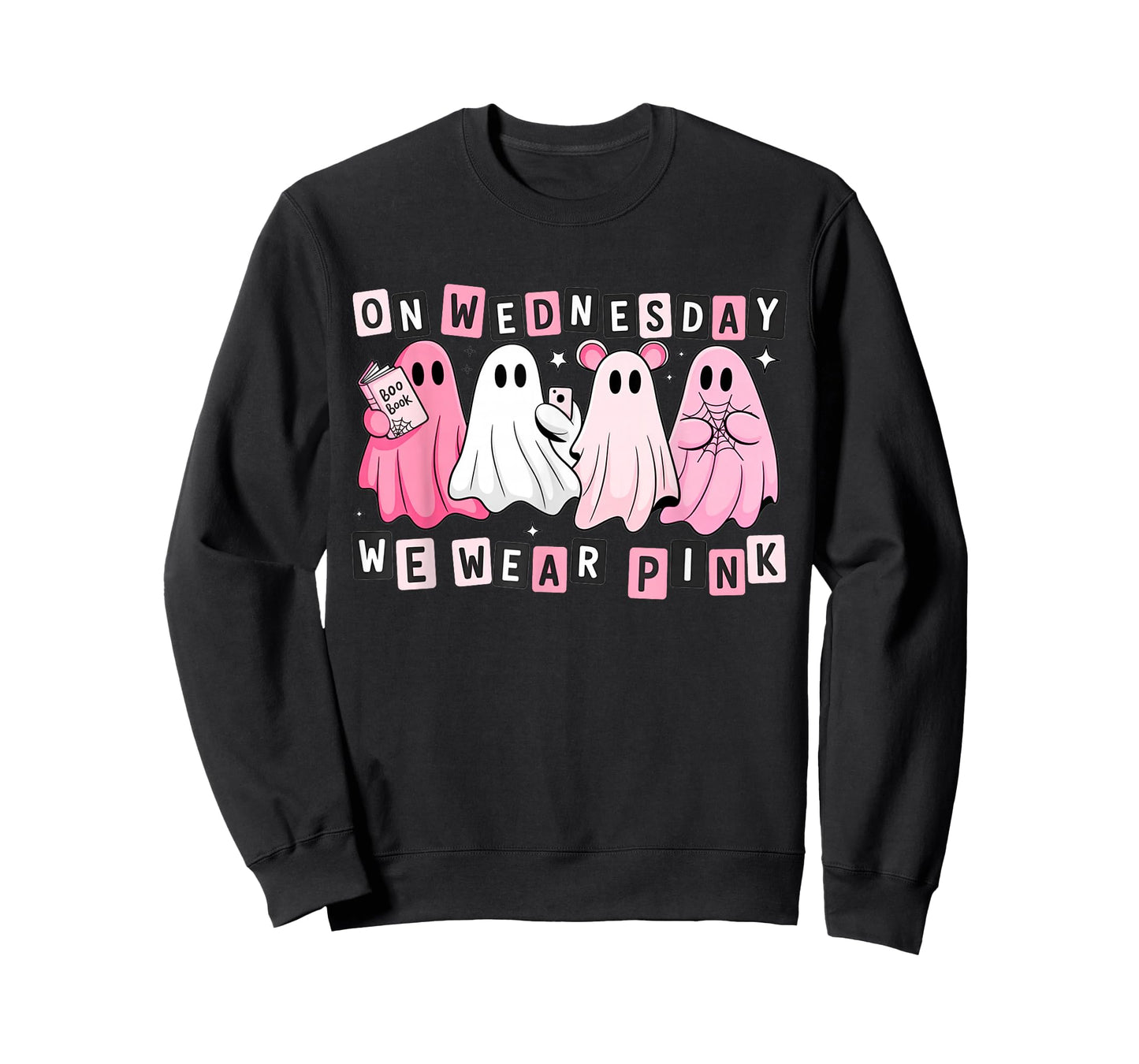 FUUNY On Wednesday We Wear Cute Pink Ghost Halloween T-Shirt