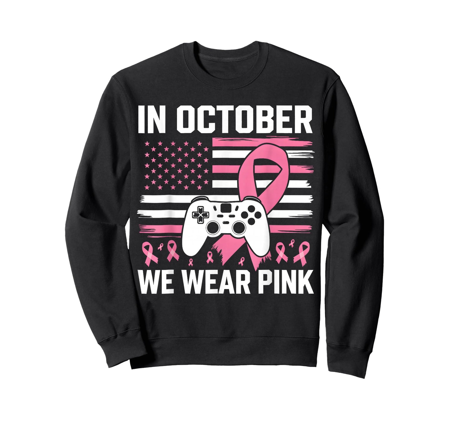 in October We Wear Pink Breast Cancer Gaming Kids Boys Youth T-Shirt