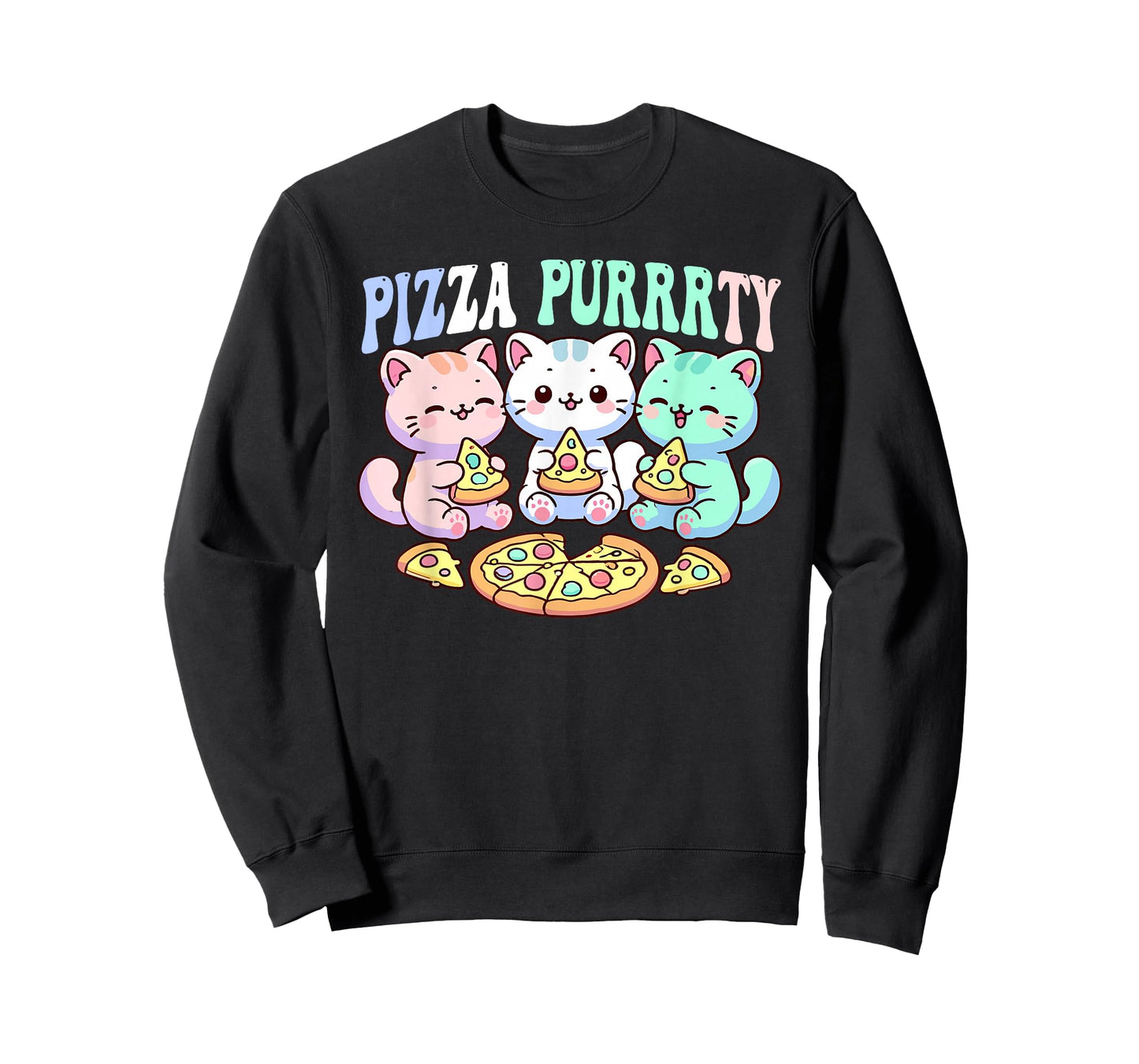 Cat pizza cute kawaii cats eating pizza purrrrty fun pastel T-Shirt