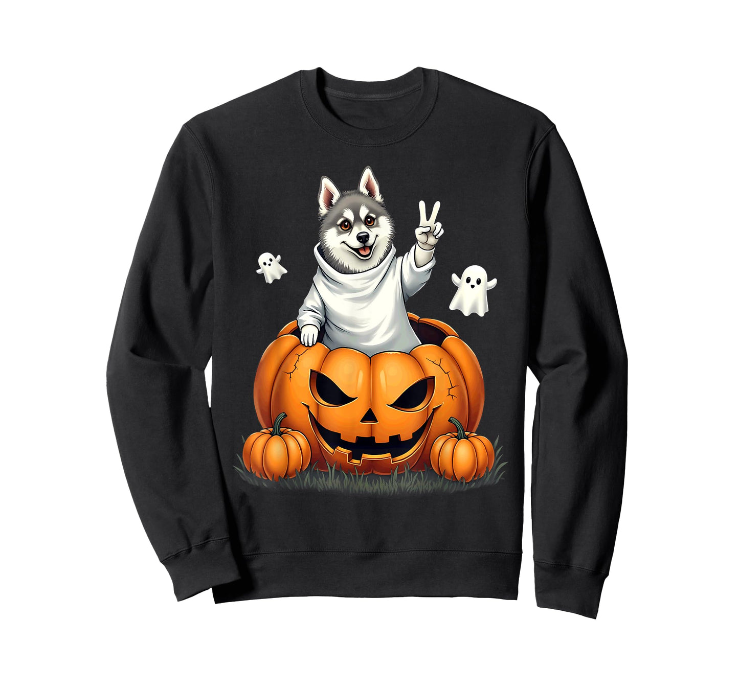 Pumpkin Boo Ghost Alaskan Klee Kai Dog Halloween Costume T-Shirt