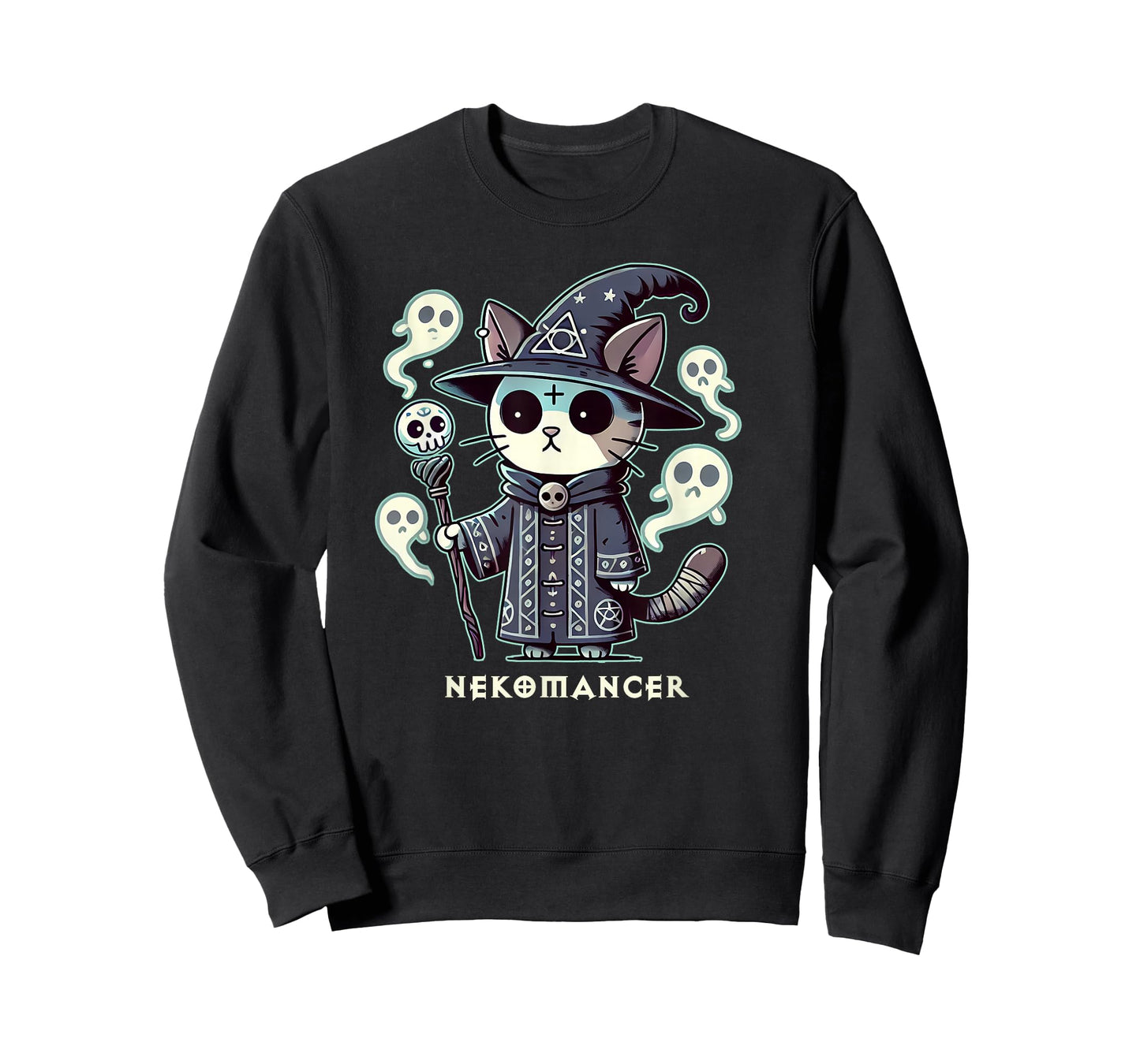 RPG Cat Nekomancer | Neko Cat ARPG Necromancer RPG Gamer LARP D20 T-Shirt - Black, Small, Short Sleeve, Unisex-Adults and Unisex-Kids