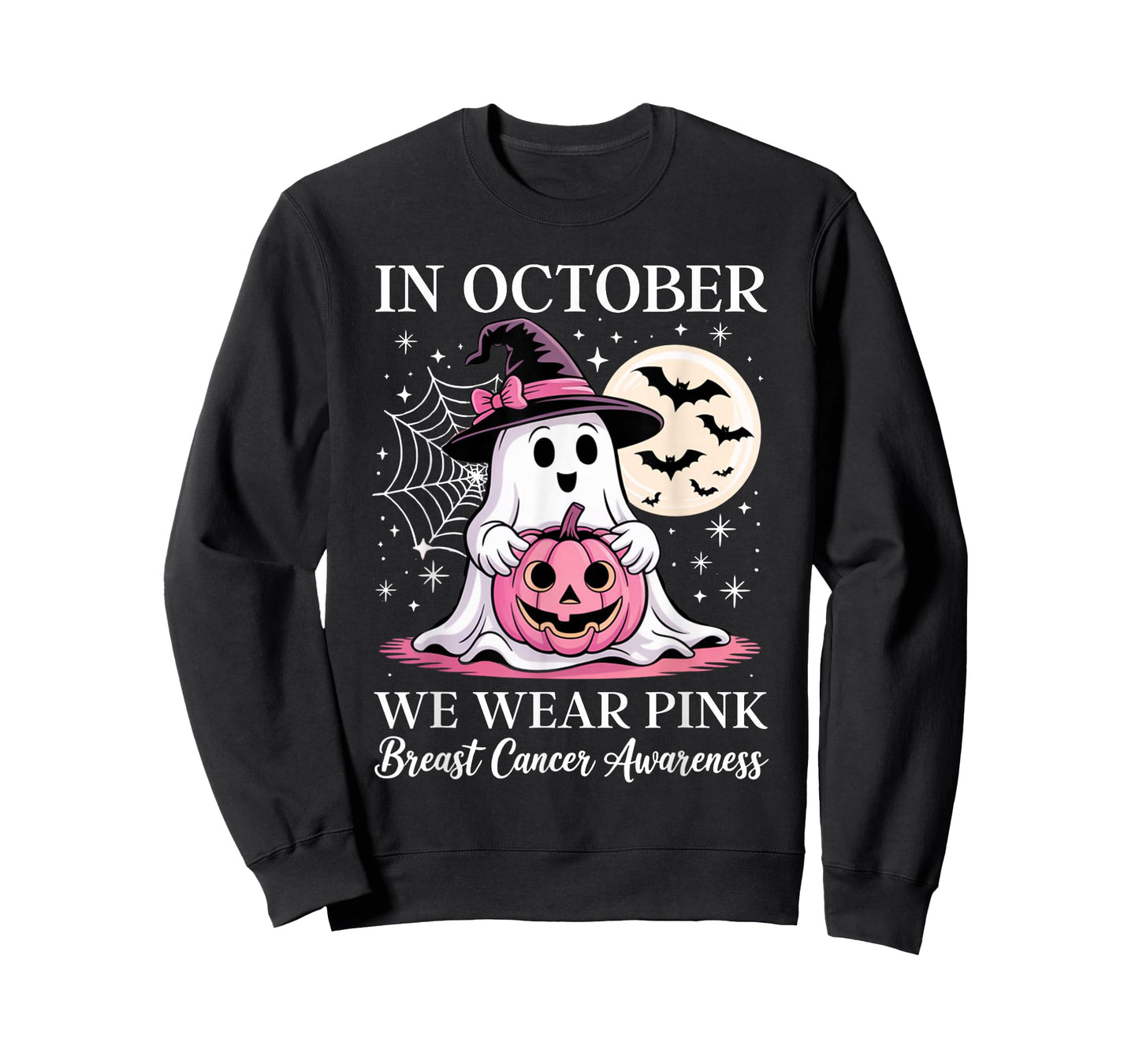 in October We Wear Pink Ghost Cute Breast Cancer Awareness T-Shirt