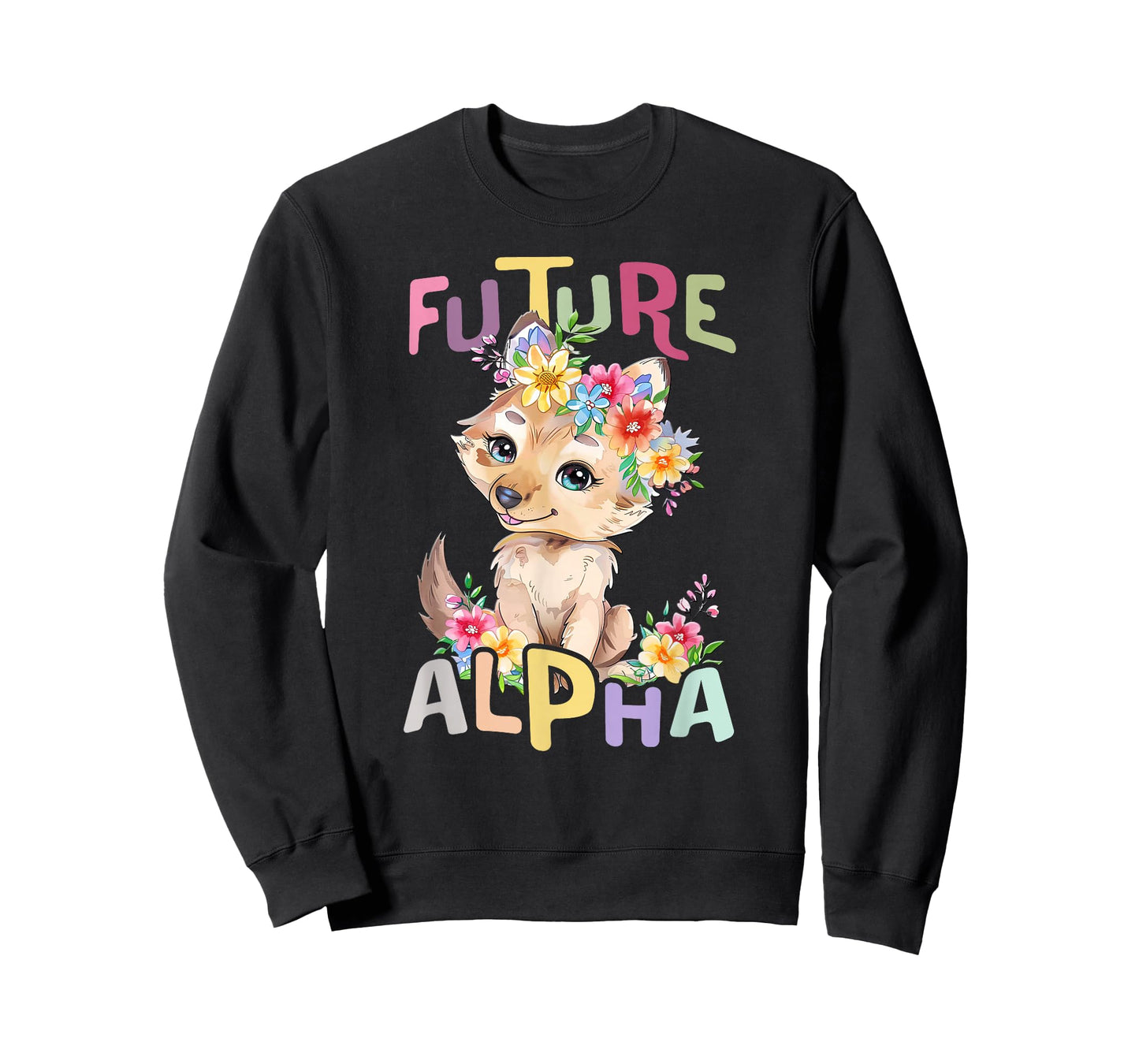 future alpha wolf with flowers cute wolves animal moon T-Shirt