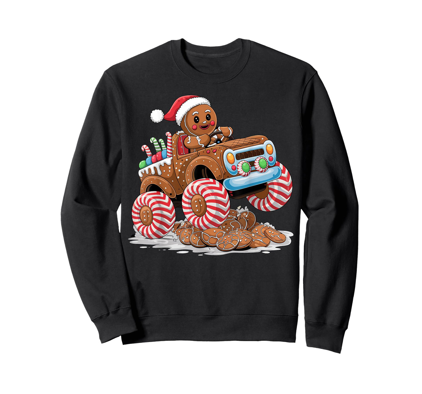 Monster Truck Gingerbread Man Funny Christmas Baking T-Shirt