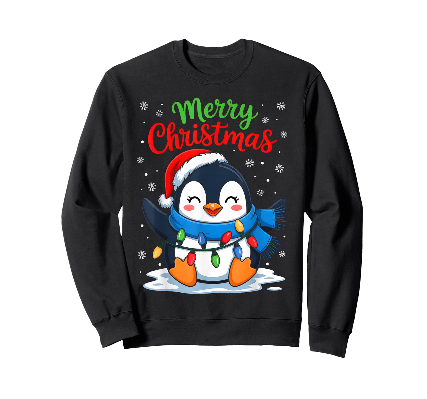 Merry Christmas Penguin Santa Hat Xmas Light Family Matching T-Shirt